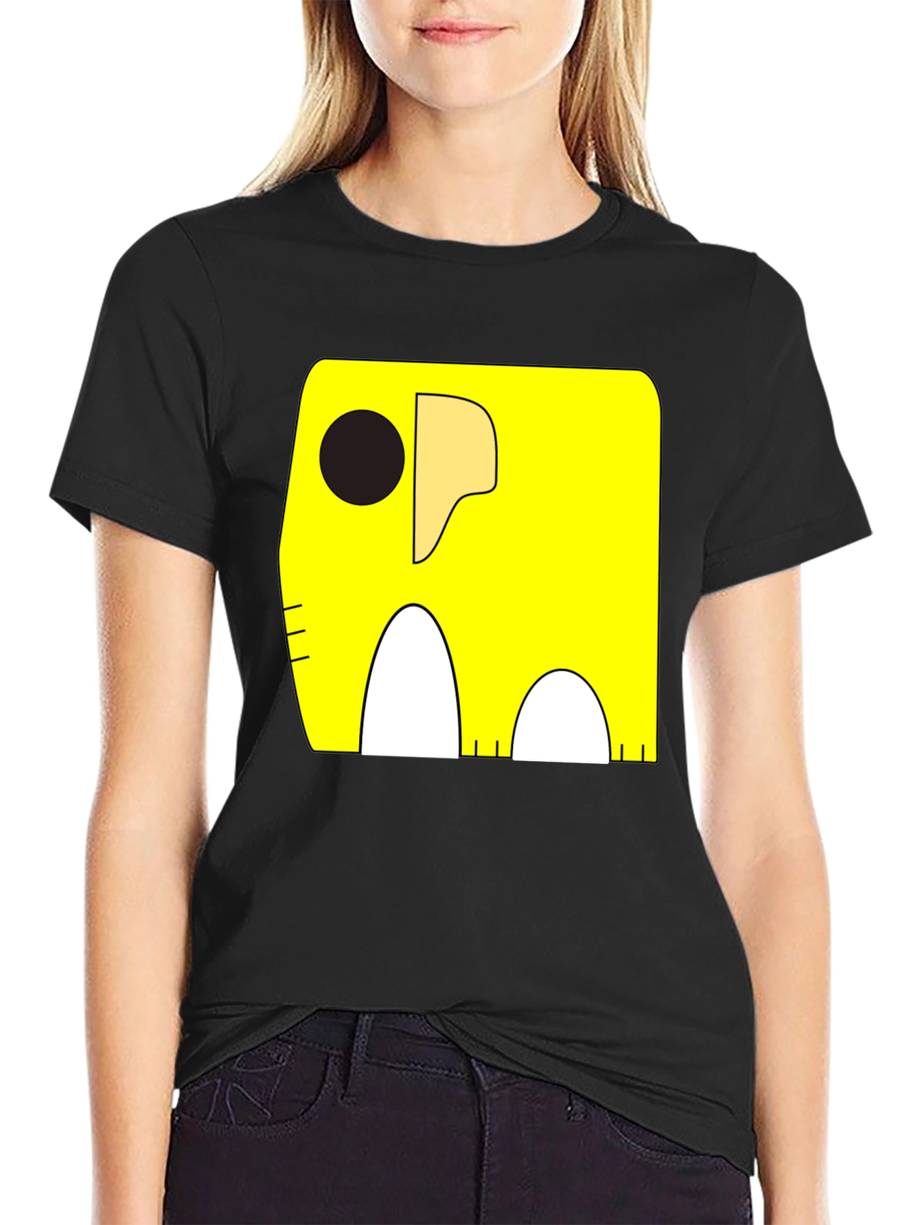 Cartoon Elephant Graphic Tee - Black Cotton Casual Shirt