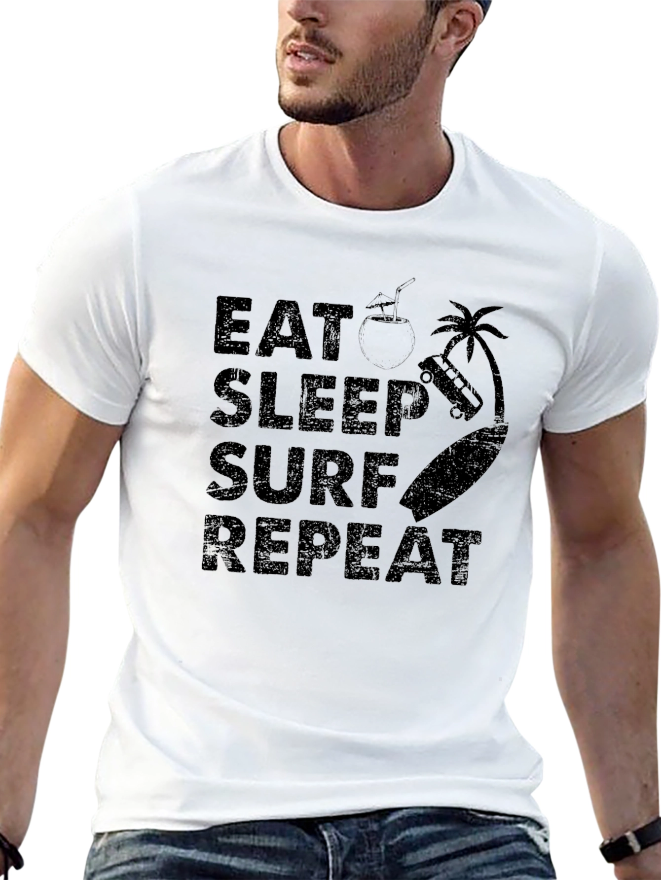 Eat Sleep Surf Repeat Black T-Shirt