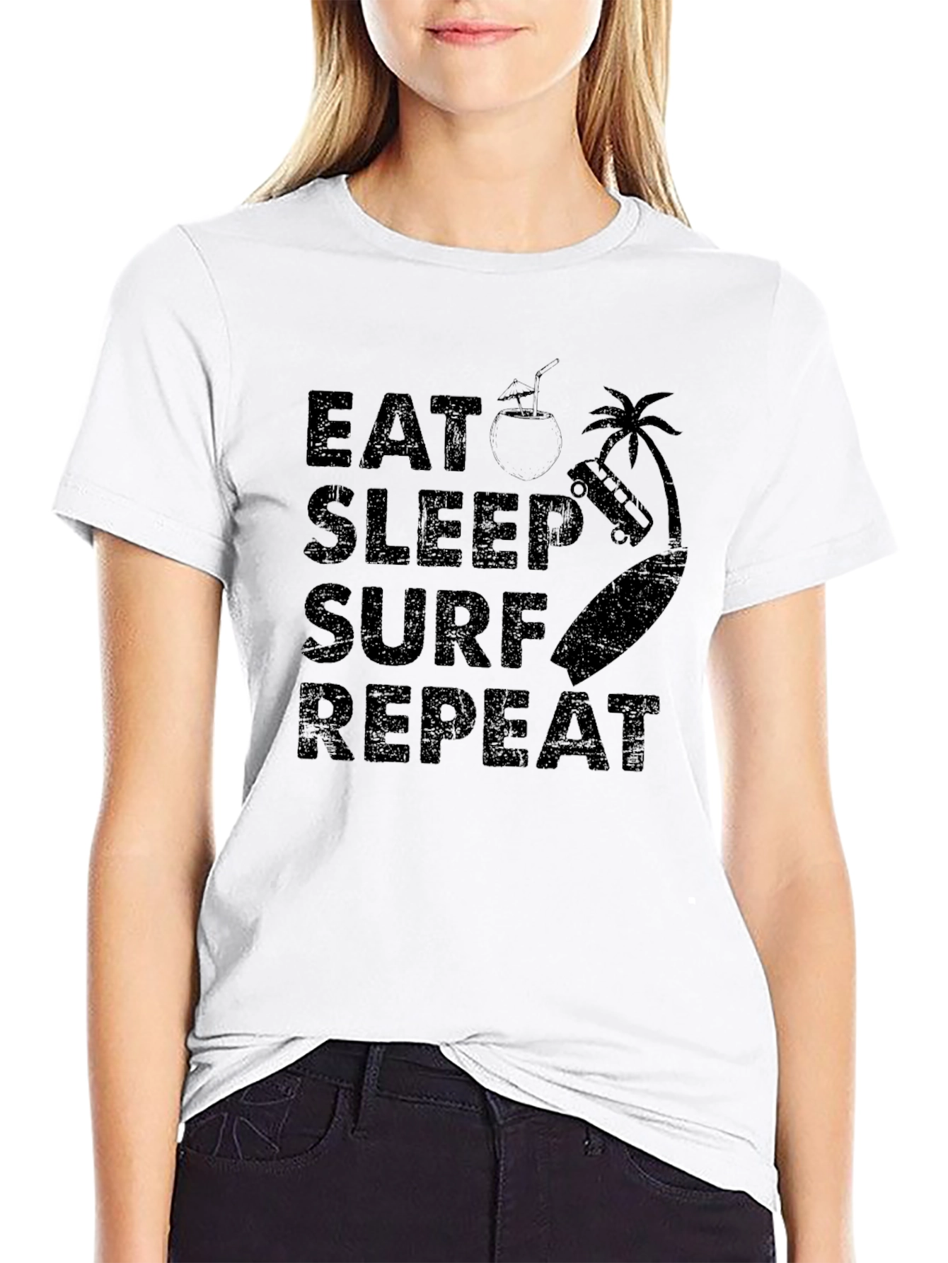 Eat Sleep Surf Repeat Black T-Shirt
