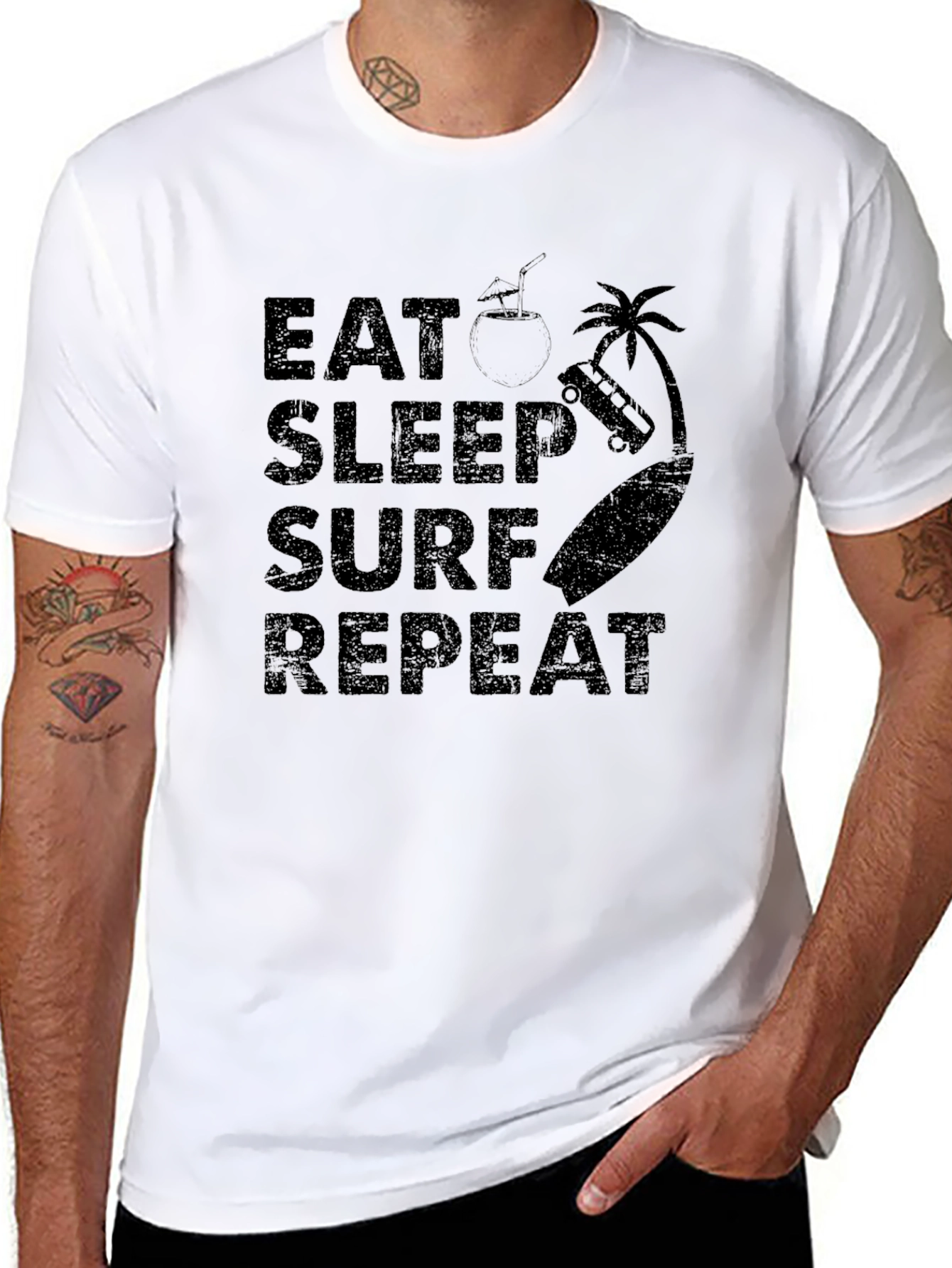 Eat Sleep Surf Repeat Black T-Shirt