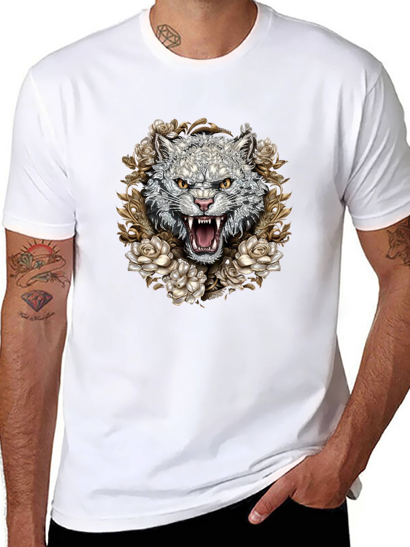 Floral Wolf Graphic Tee - Black