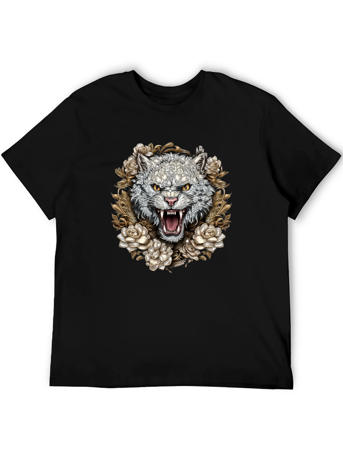 Floral Wolf Graphic Tee - Black