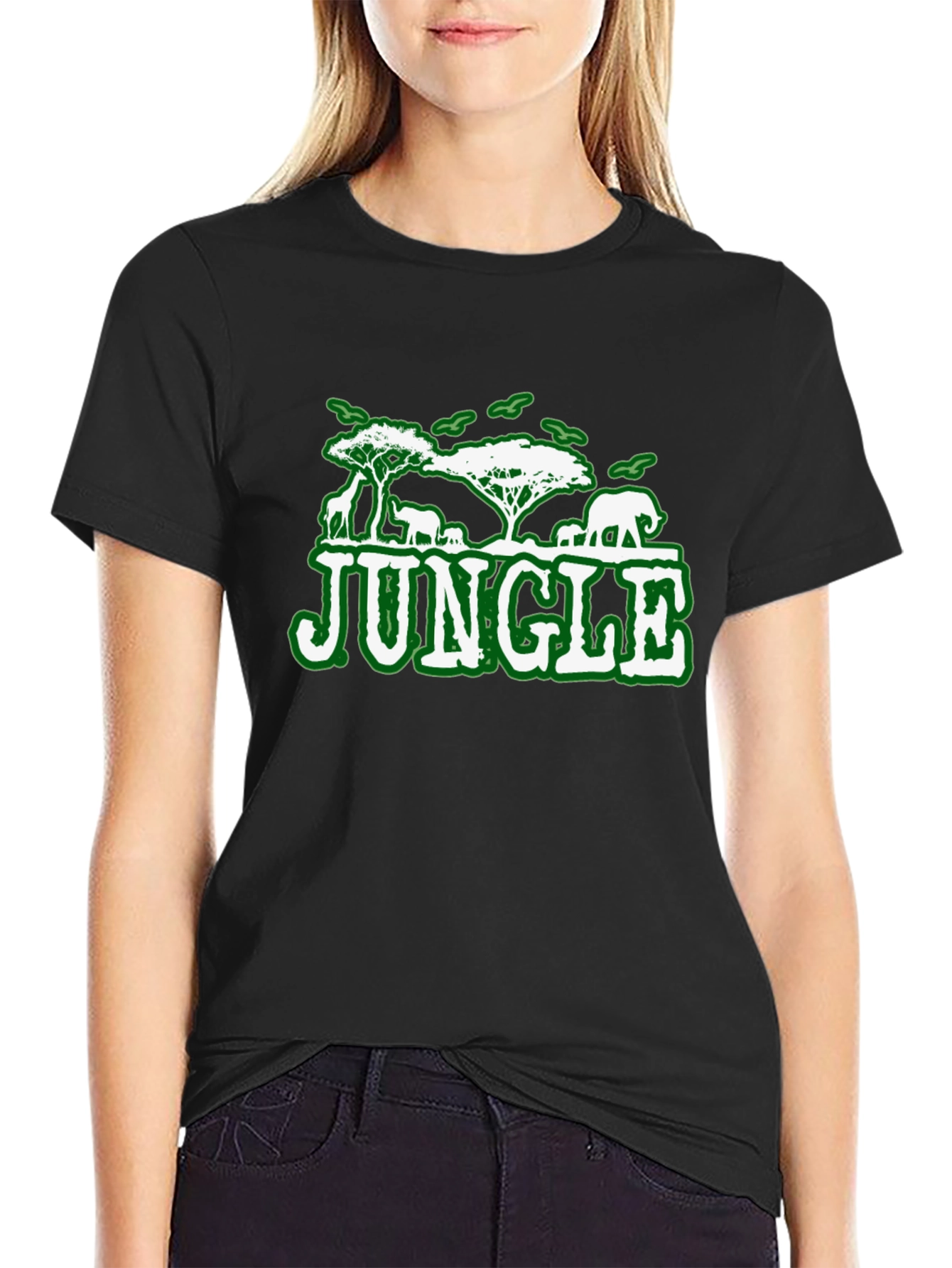 Jungle Animal Graphic Print Black T-Shirt
