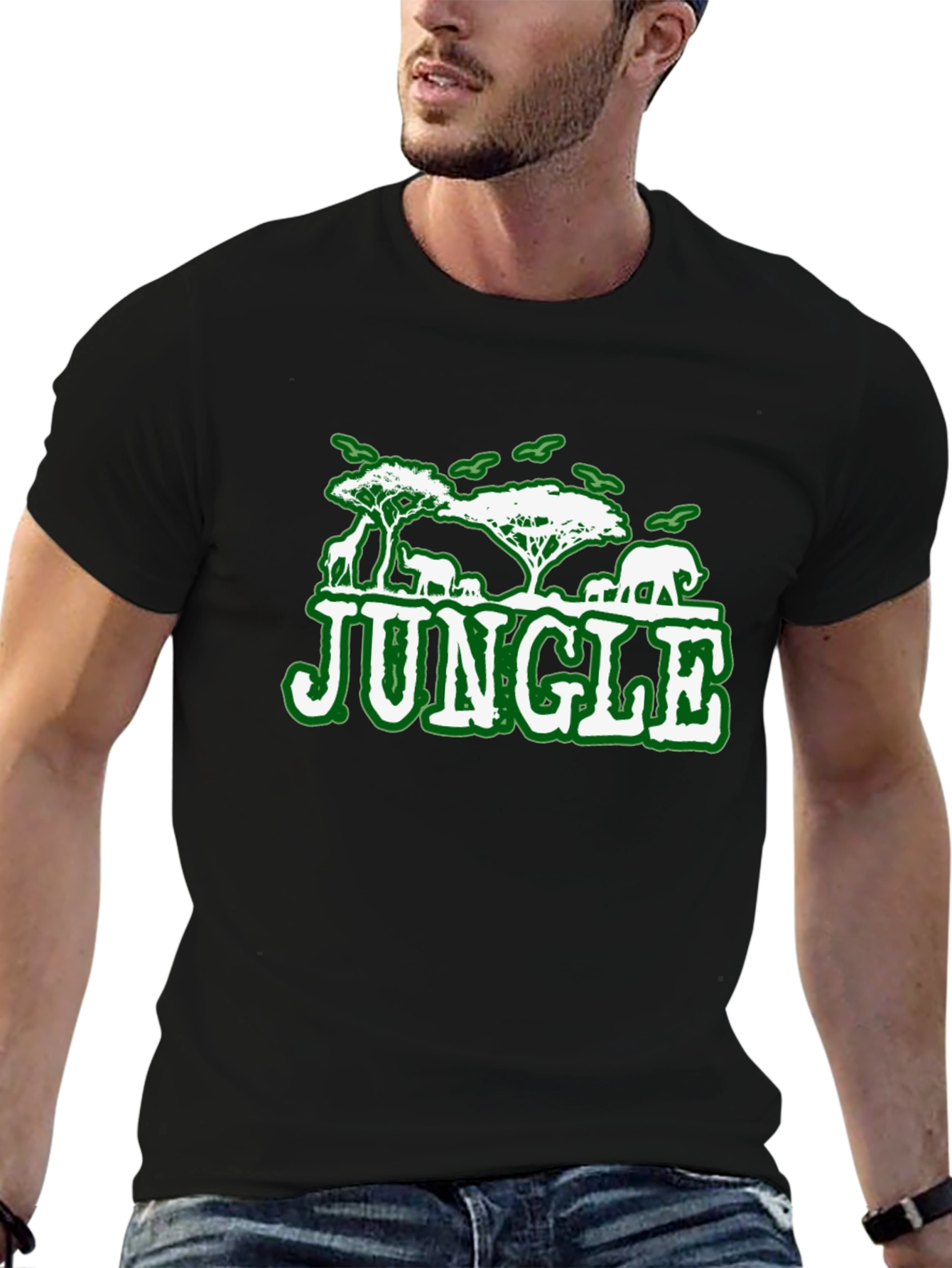 Jungle Animal Graphic Print Black T-Shirt