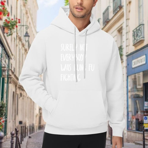 Surely Not Everybody Was Kung Fu Fighting" Graphic Hoodie - Unisex Retro Casual Pullover (Black & White)
