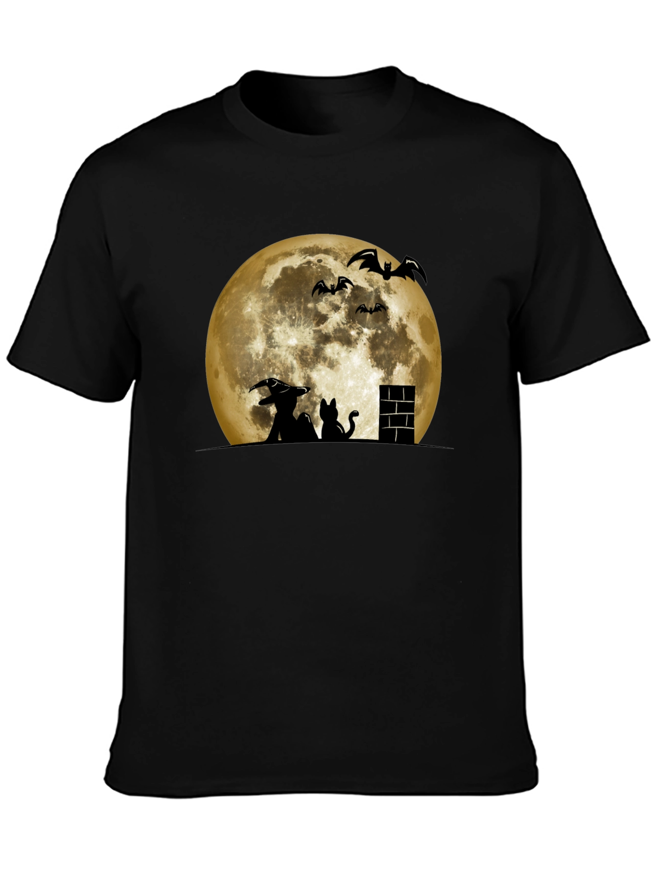 Halloween Moon Witch Cat Bat Graphic Tee