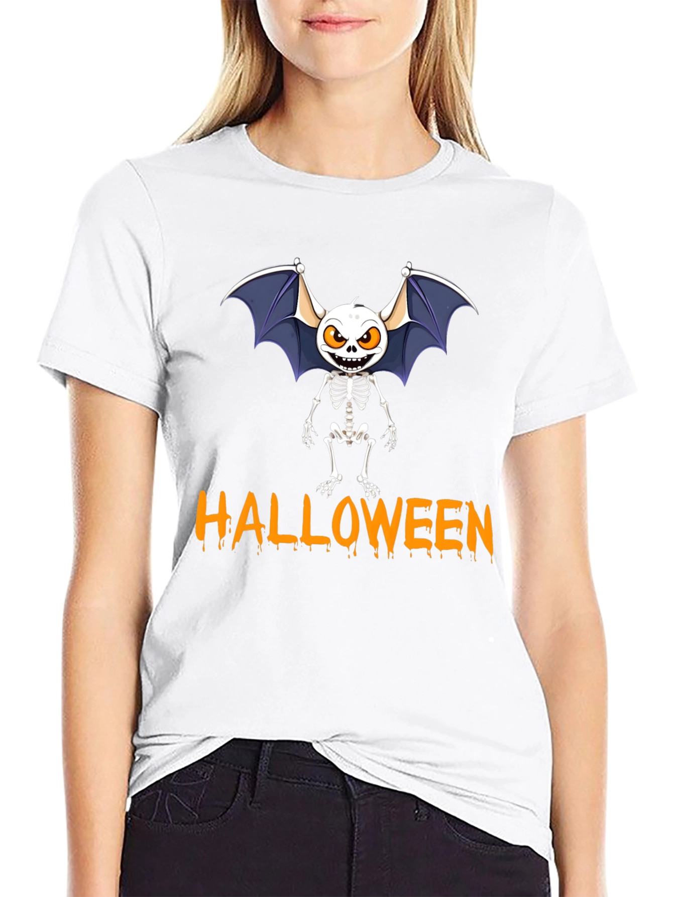 Halloween Bat Skeleton Graphic Tee