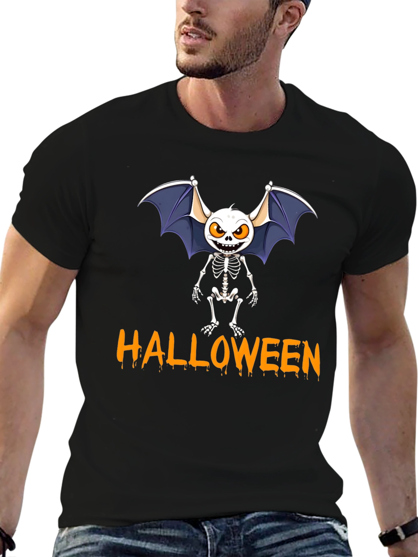 Halloween Bat Skeleton Graphic Tee
