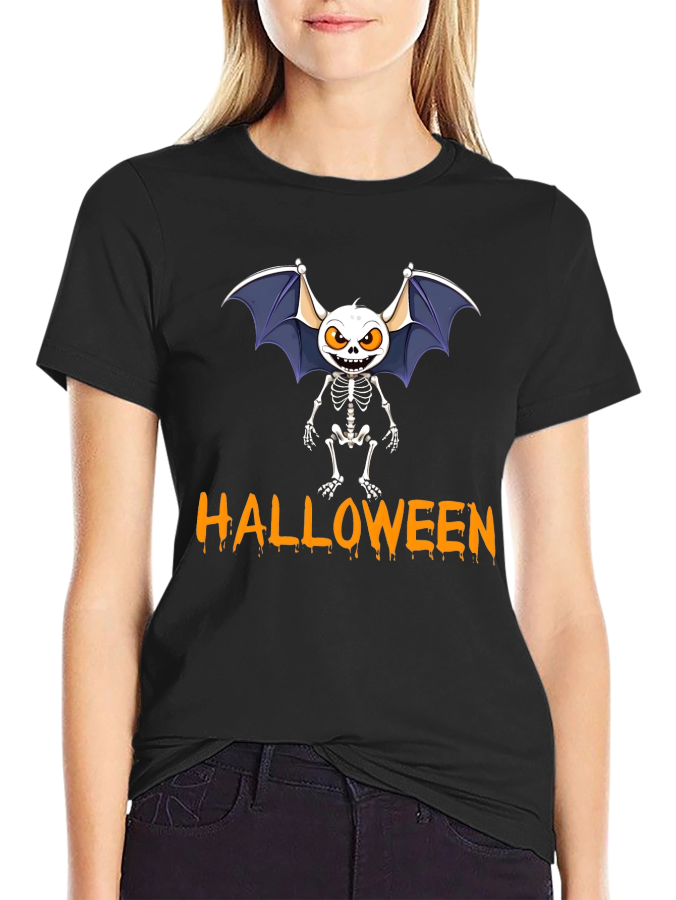 Halloween Bat Skeleton Graphic Tee