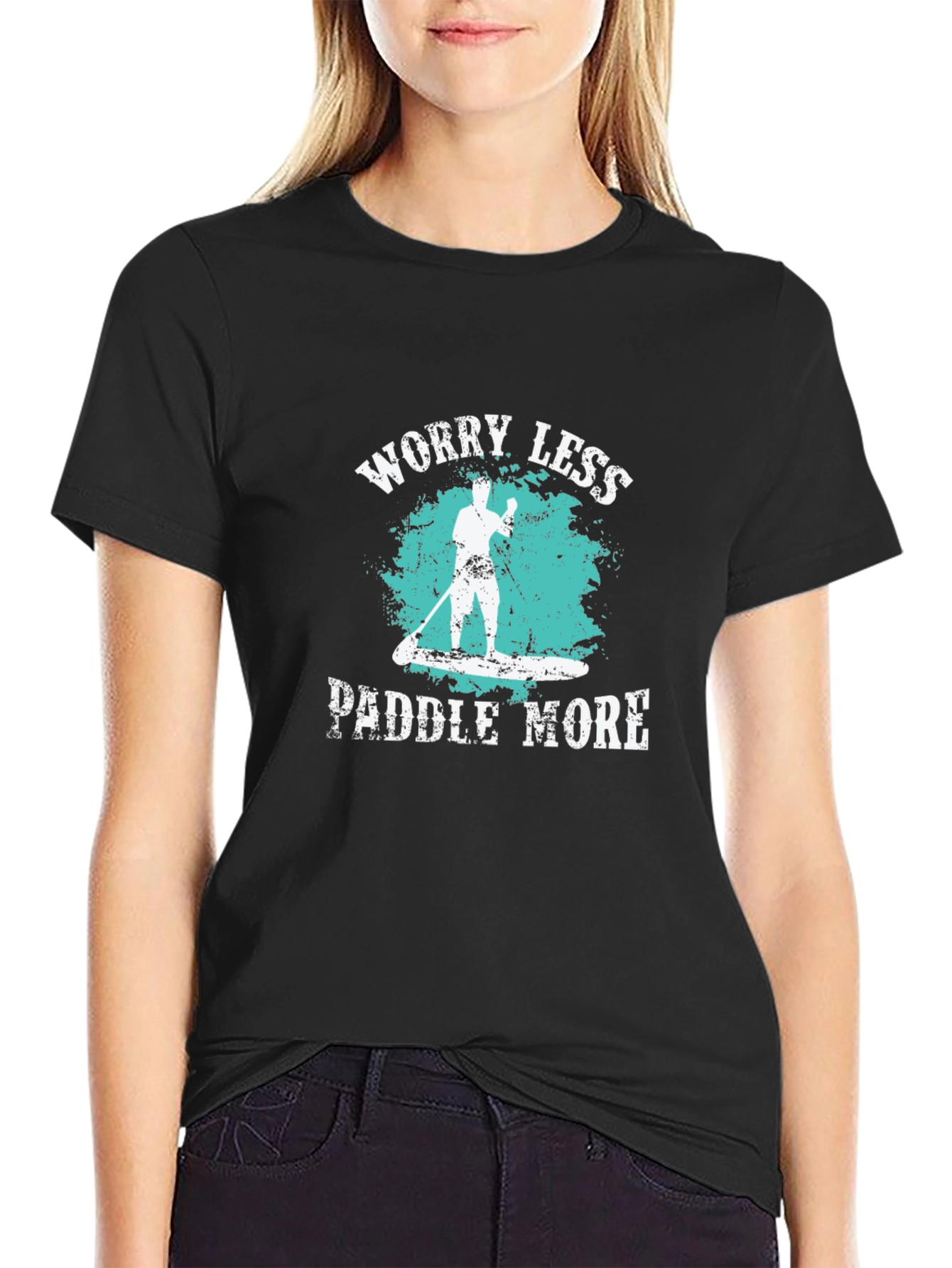 Worry Less Paddle More Black T-Shirt