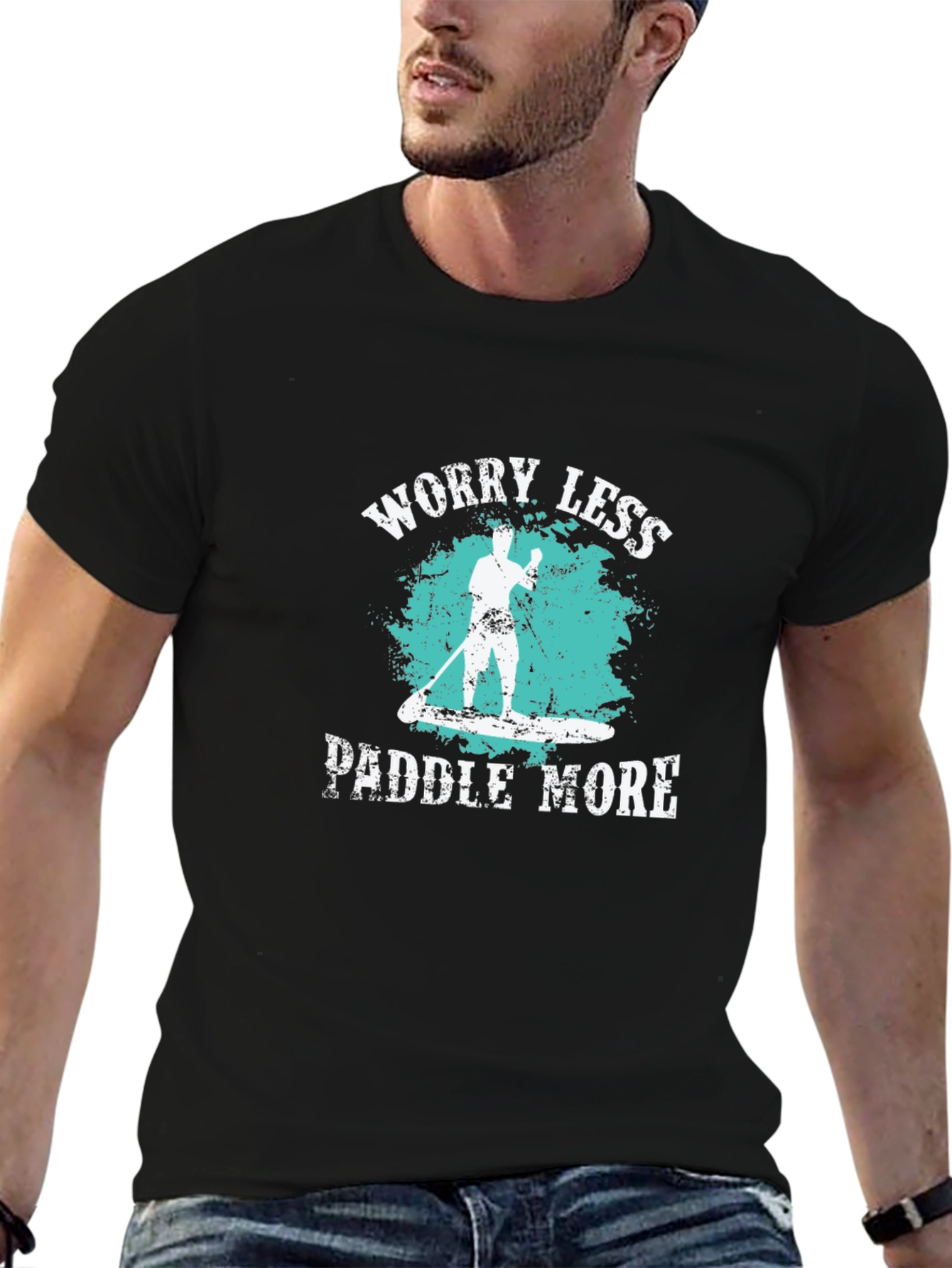 Worry Less Paddle More Black T-Shirt