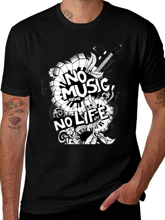 No Music No Life Graphic Tee - Black Cotton T-Shirt