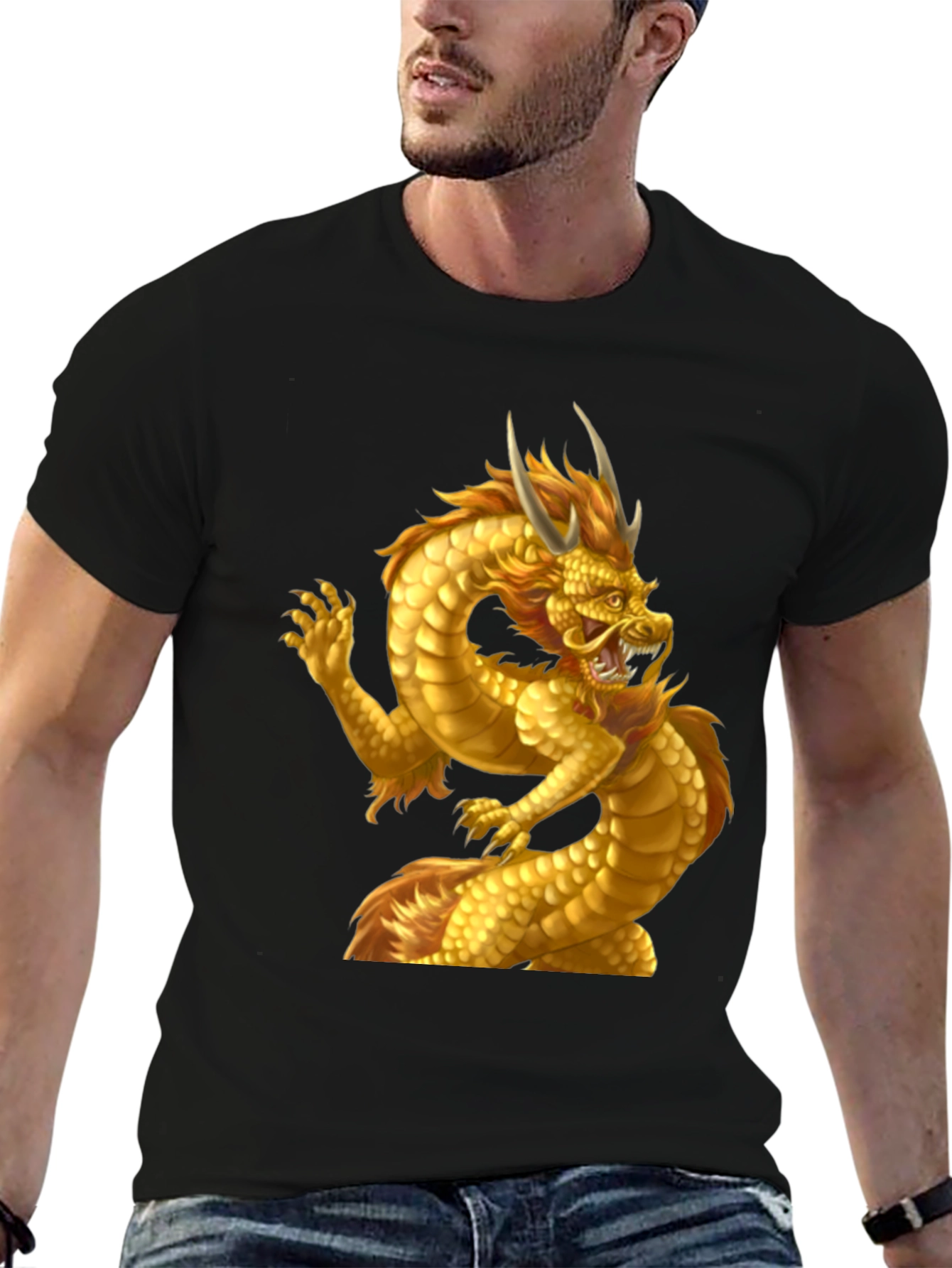 Golden Dragon Graphic Tee - Mens Black T-Shirt