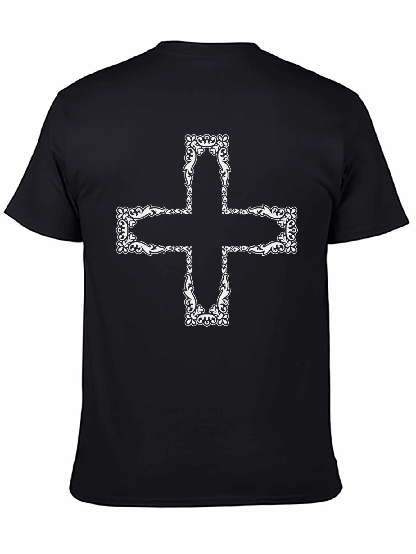 Ornate Cross Graphic Tee - Black Cotton T-Shirt