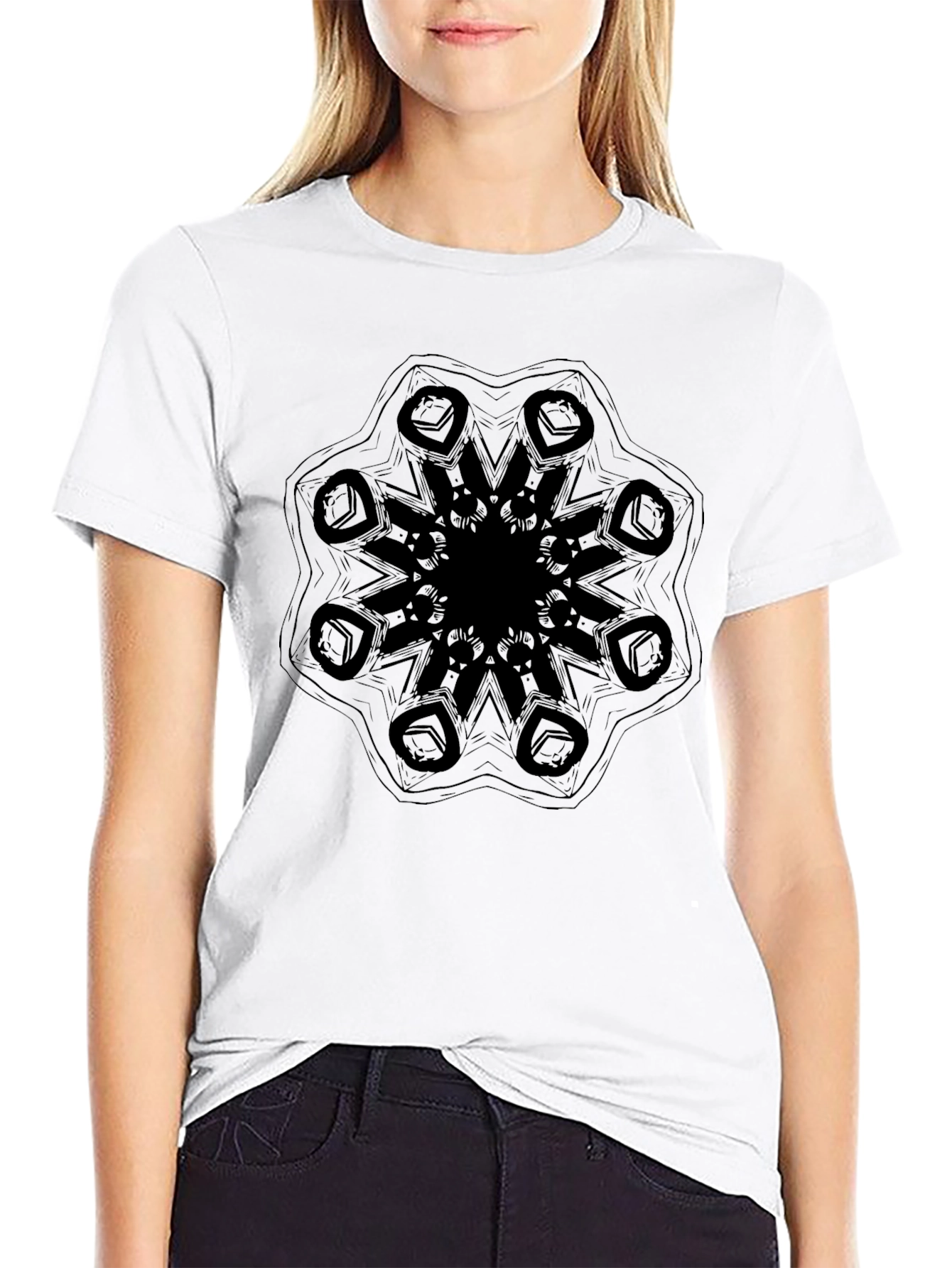 Abstract Mandala Print Black T-Shirt