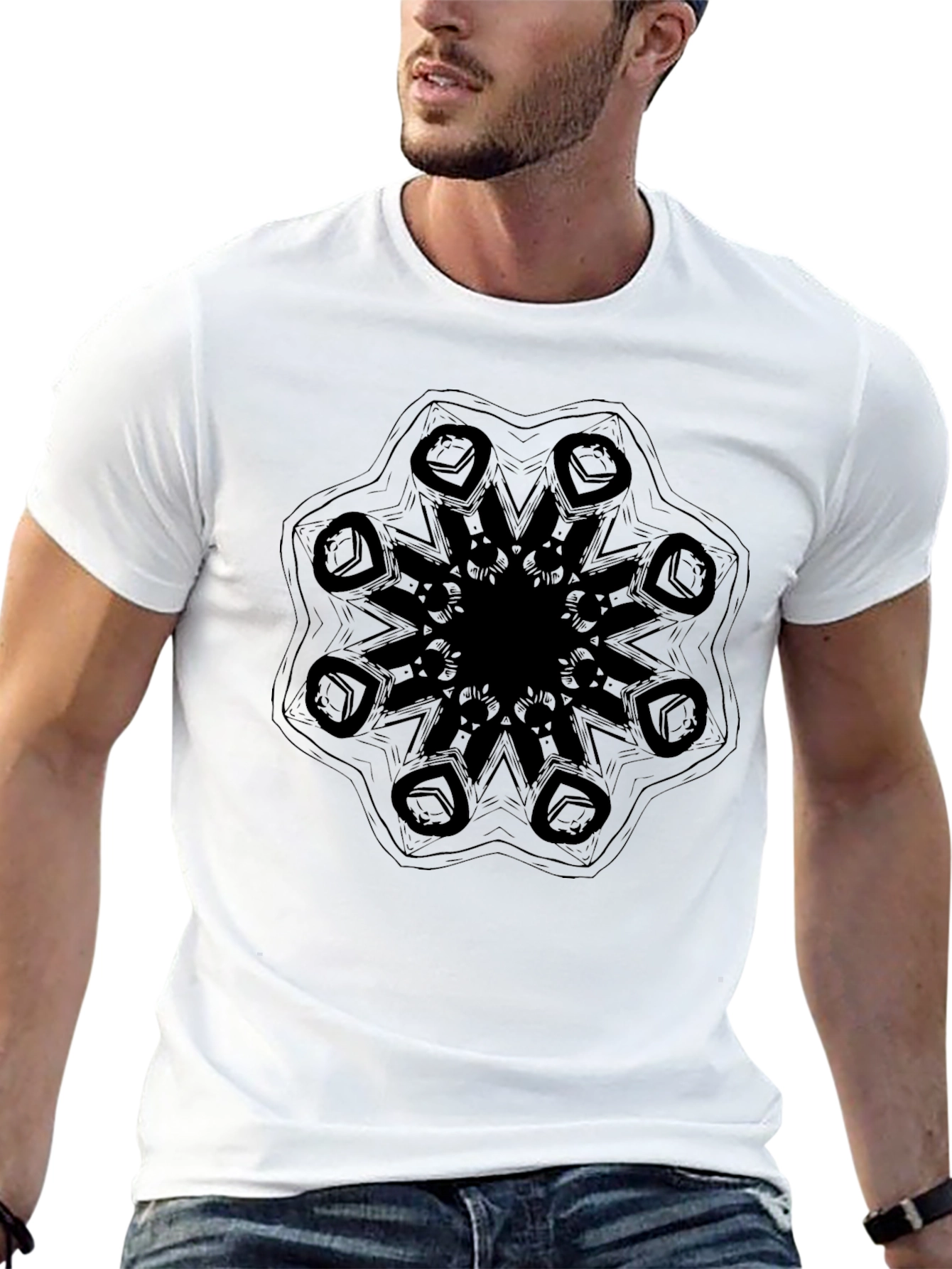 Abstract Mandala Print Black T-Shirt