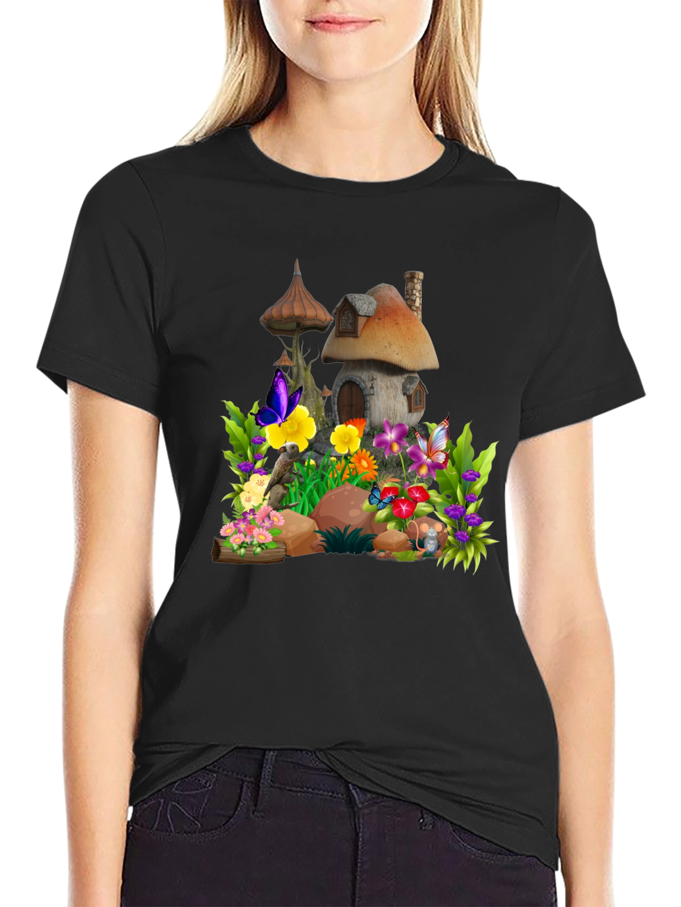 Whimsical Mushroom House Graphic Tee