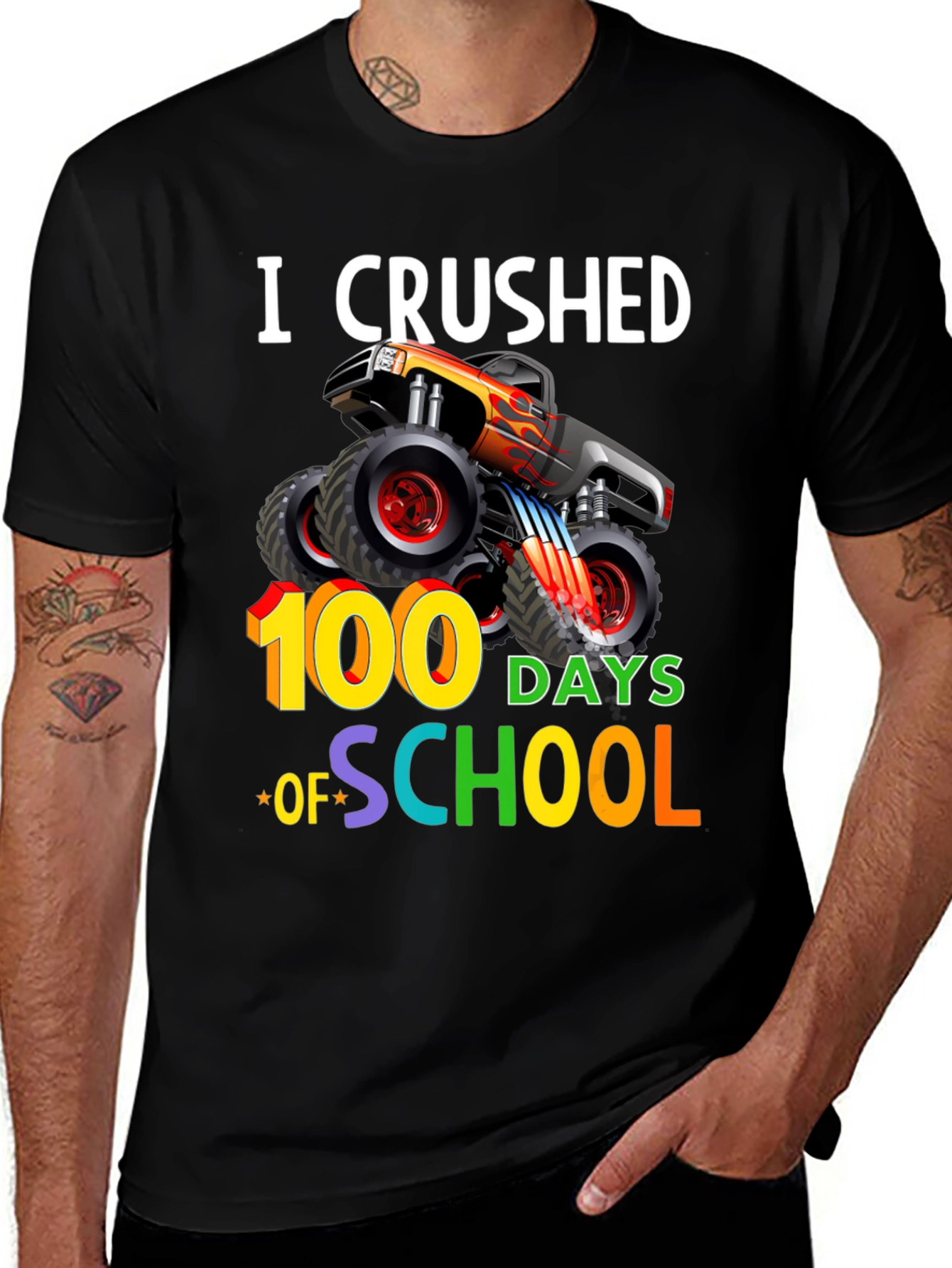 Crushed 100 Days of School Monster Truck T-Shirt