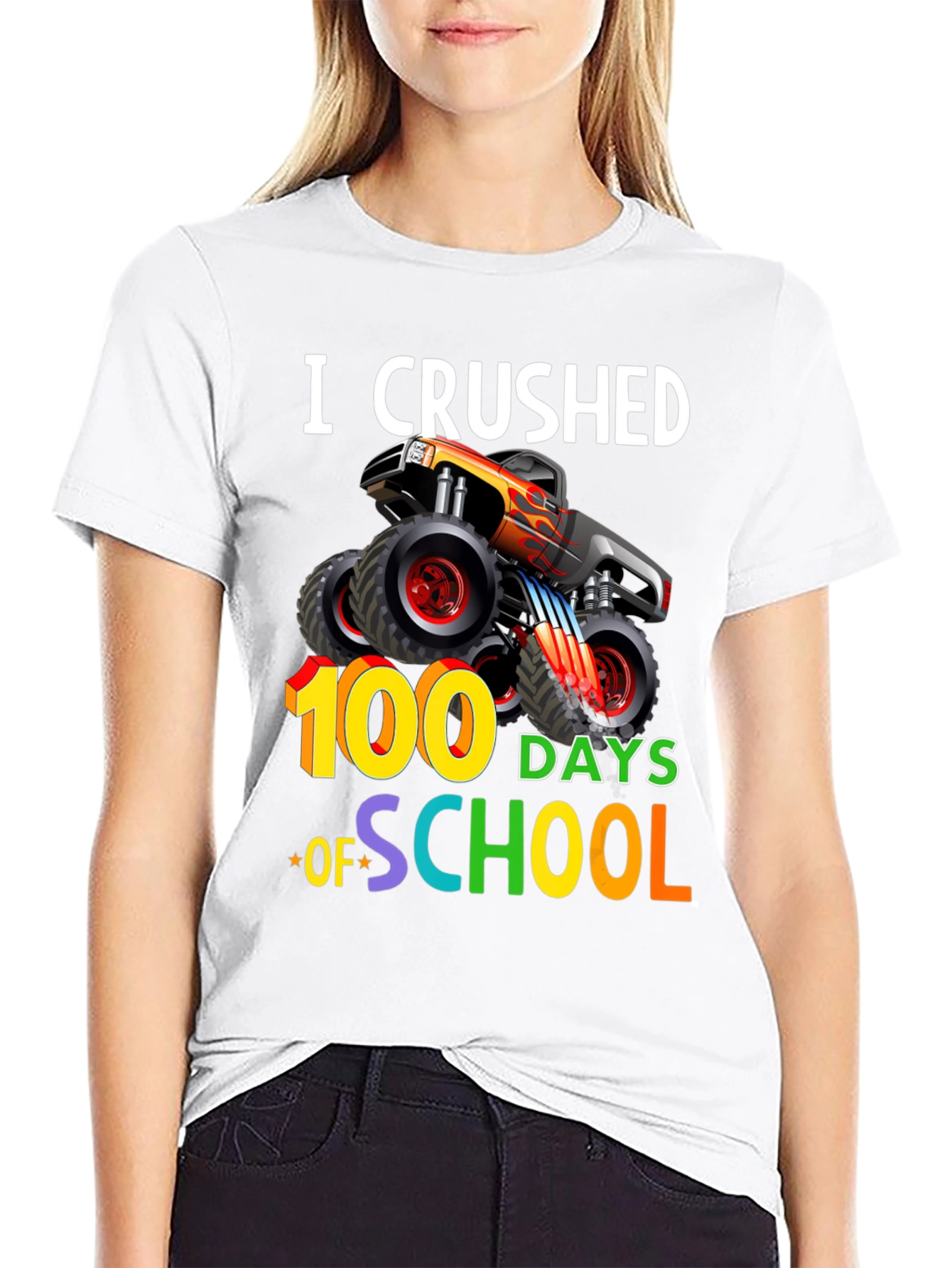 Crushed 100 Days of School Monster Truck T-Shirt