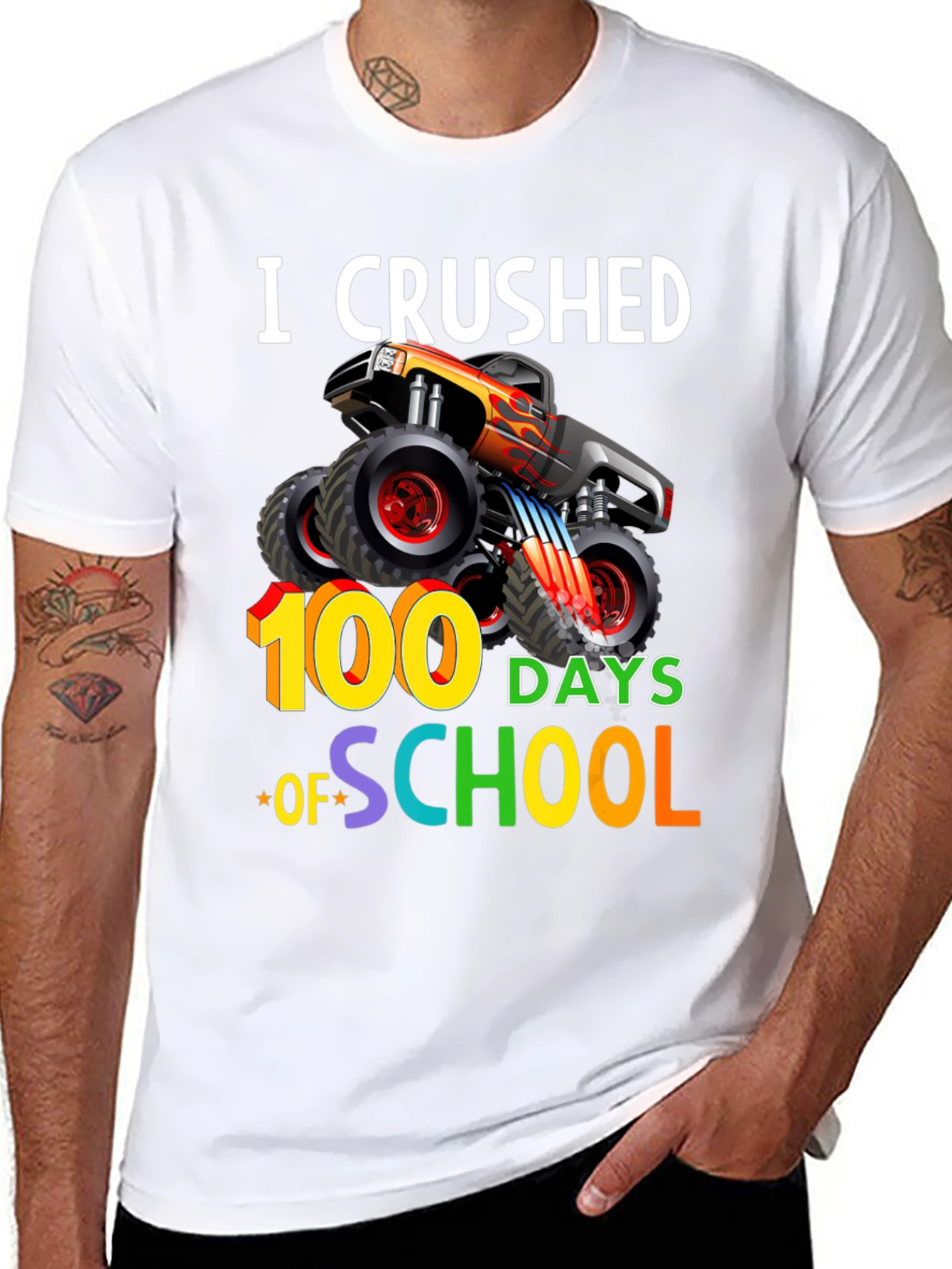 Crushed 100 Days of School Monster Truck T-Shirt