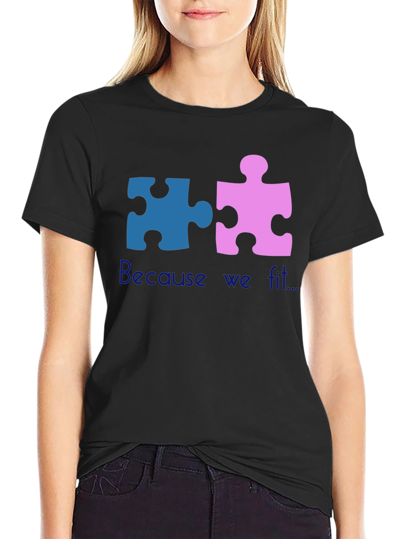 Matching Puzzle Piece T-Shirt - Because We Fit