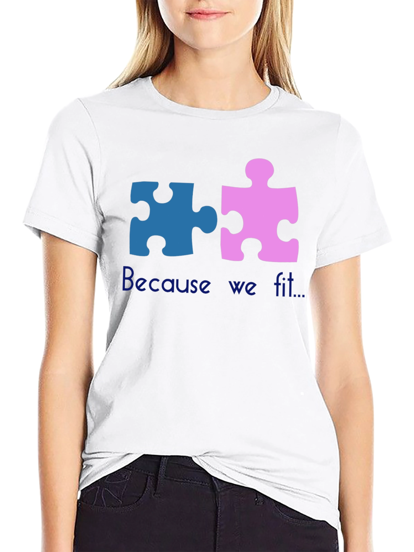 Matching Puzzle Piece T-Shirt - Because We Fit