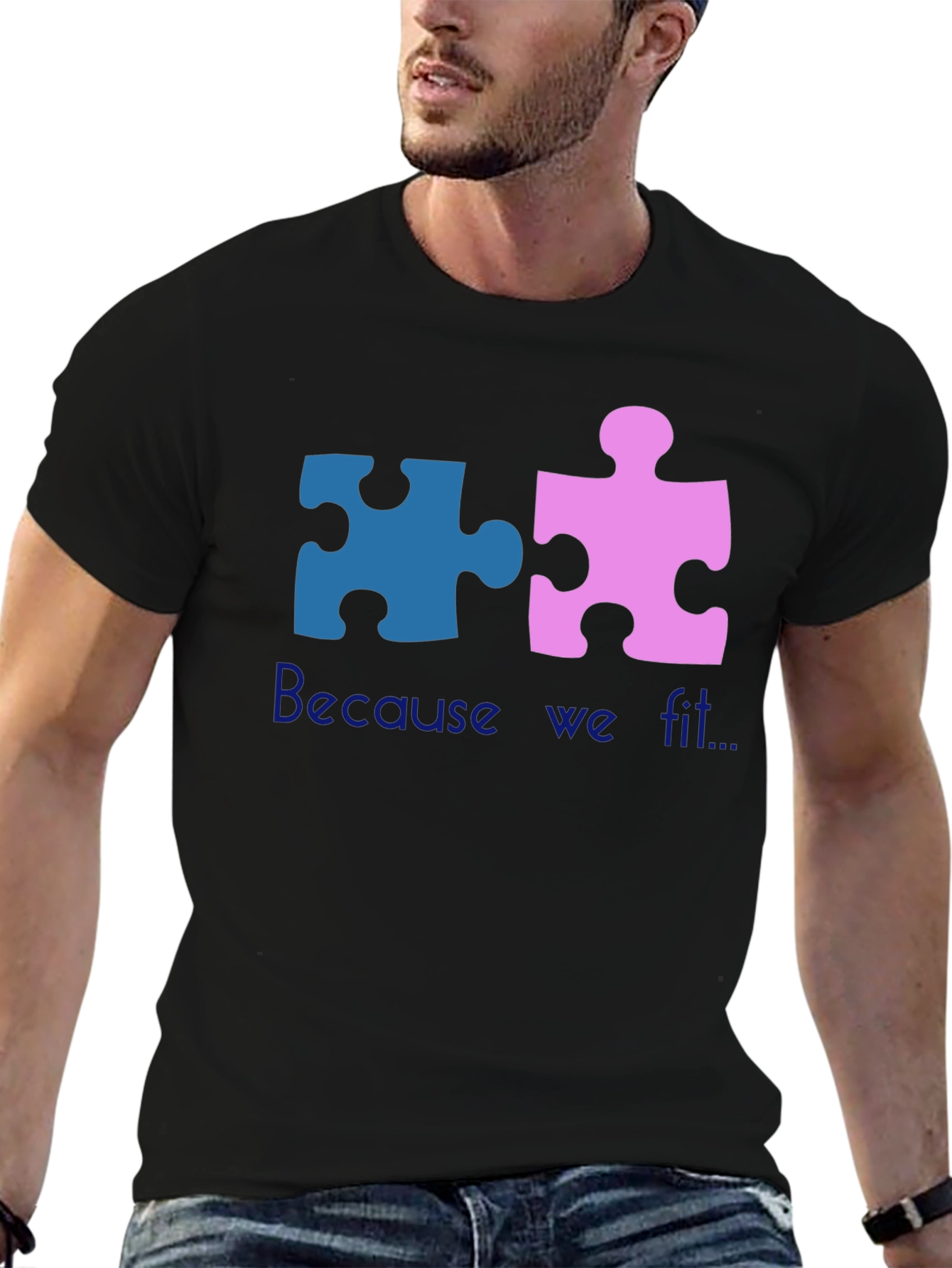 Matching Puzzle Piece T-Shirt - Because We Fit