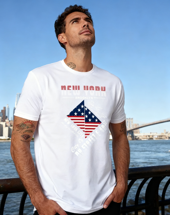 New York Brooklyn American Flag T-Shirt - 100% Cotton, Retro Urban Tee for Travel, Casual Wear & City Adventures
