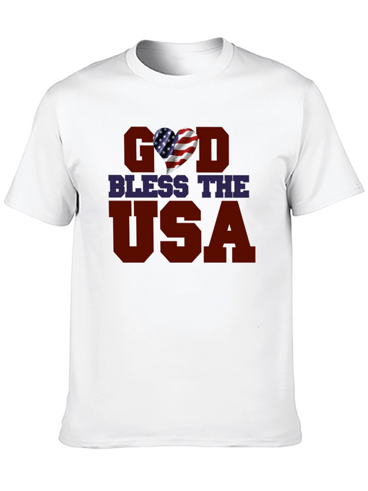 God Bless USA Patriotic Heart Graphic T-Shirt