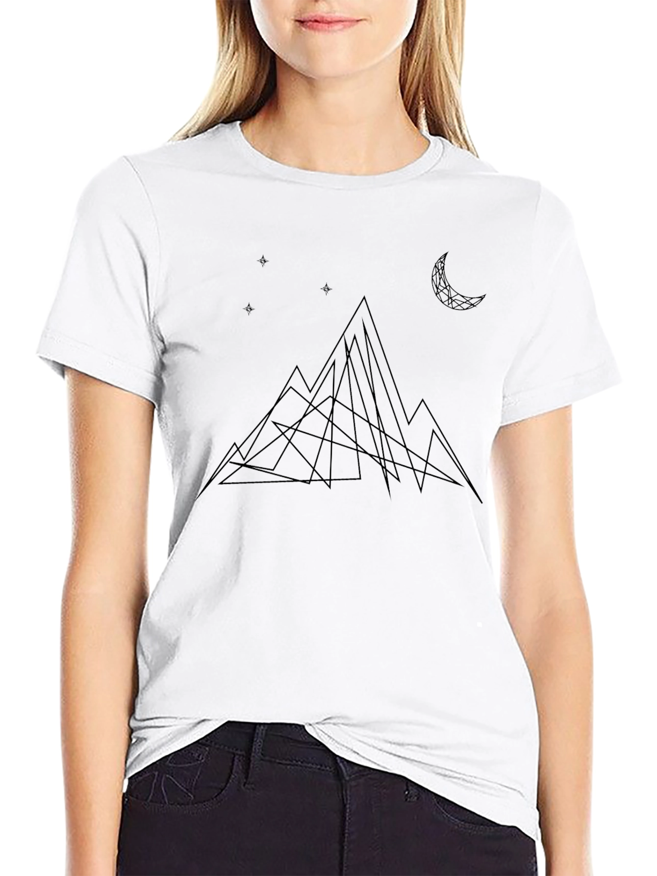 Geometric Mountain & Moon Black T-Shirt