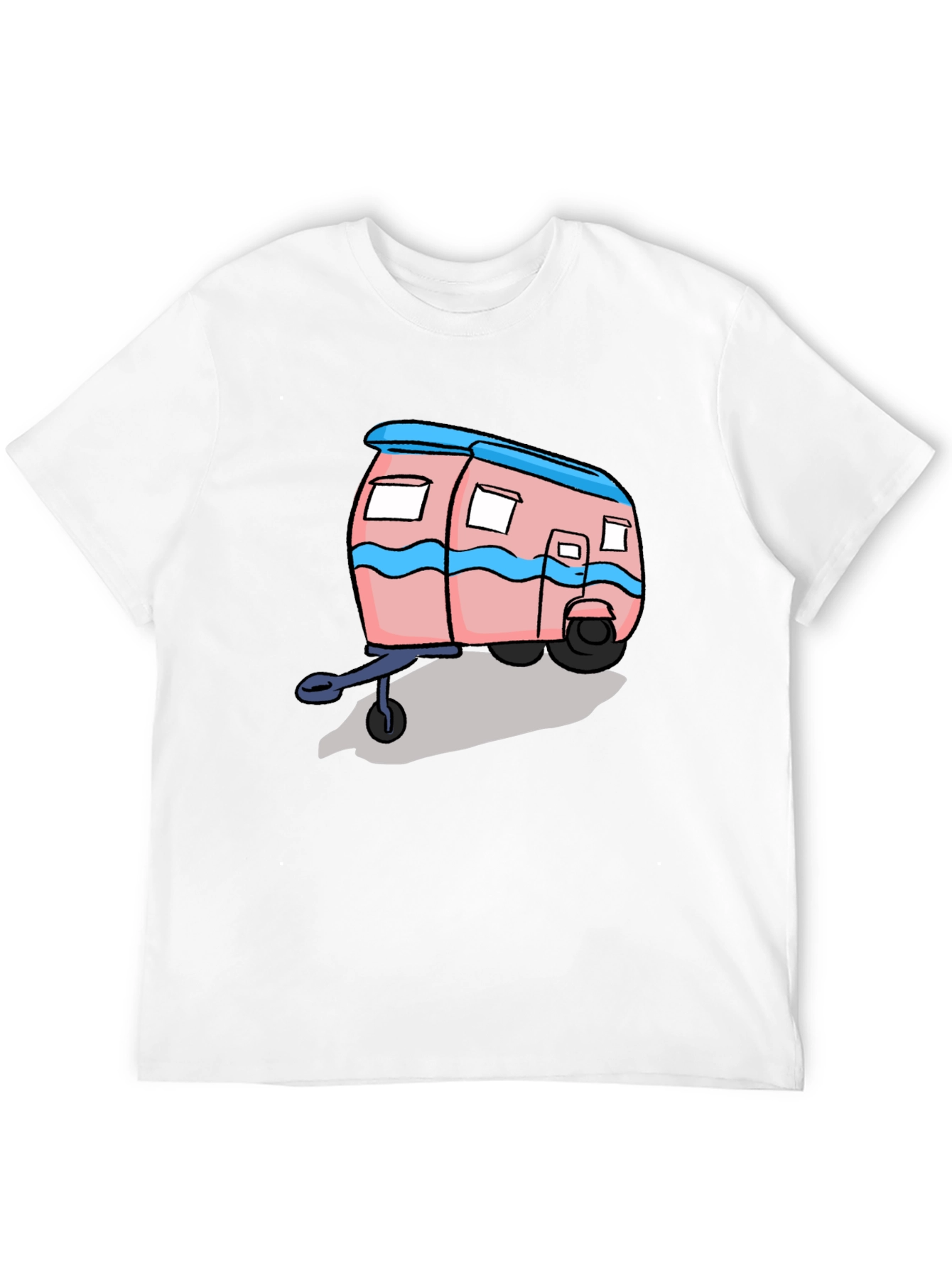 Cartoon Camper Graphic Tee - Black Cotton T-Shirt