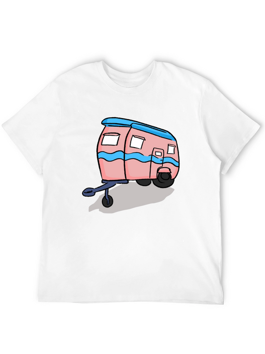 Cartoon Camper Graphic Tee - Black Cotton T-Shirt