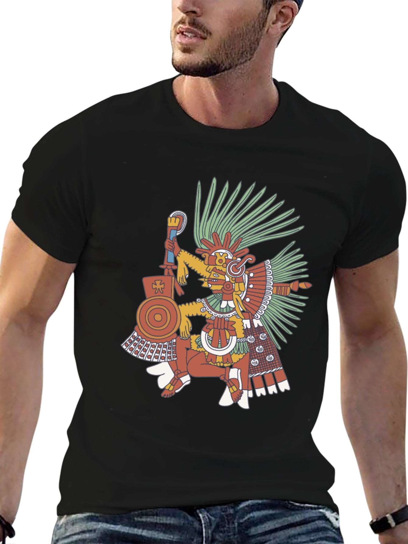 Aztec Warrior Graphic Tee - Black T-Shirt