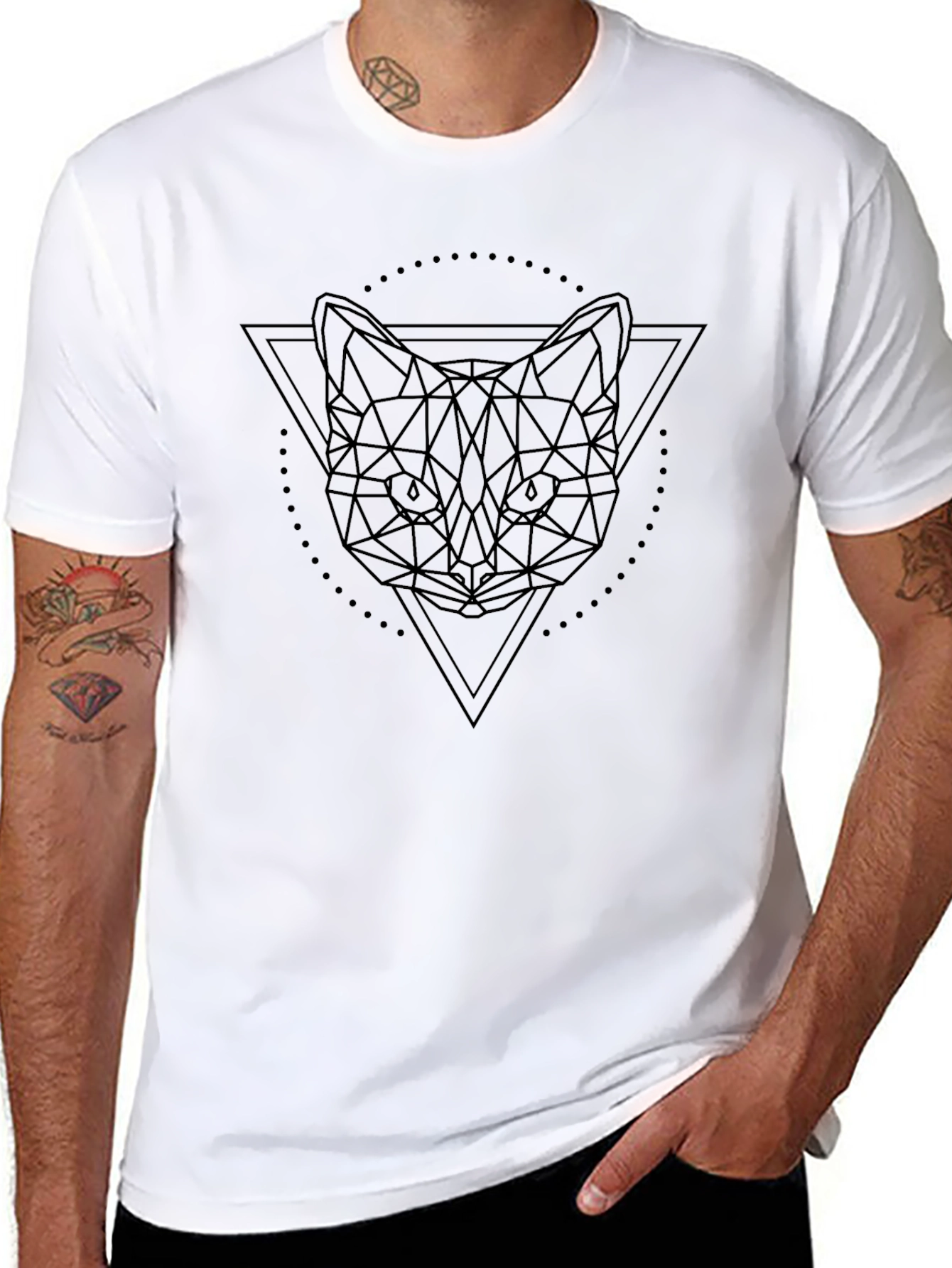 Geometric Cat T-Shirt - Minimalist Design