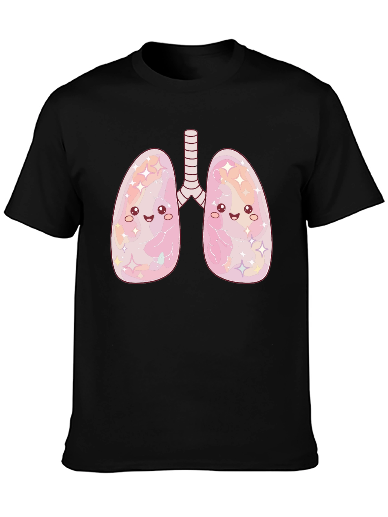 Kawaii Lungs Graphic T-Shirt - Black Crew Neck