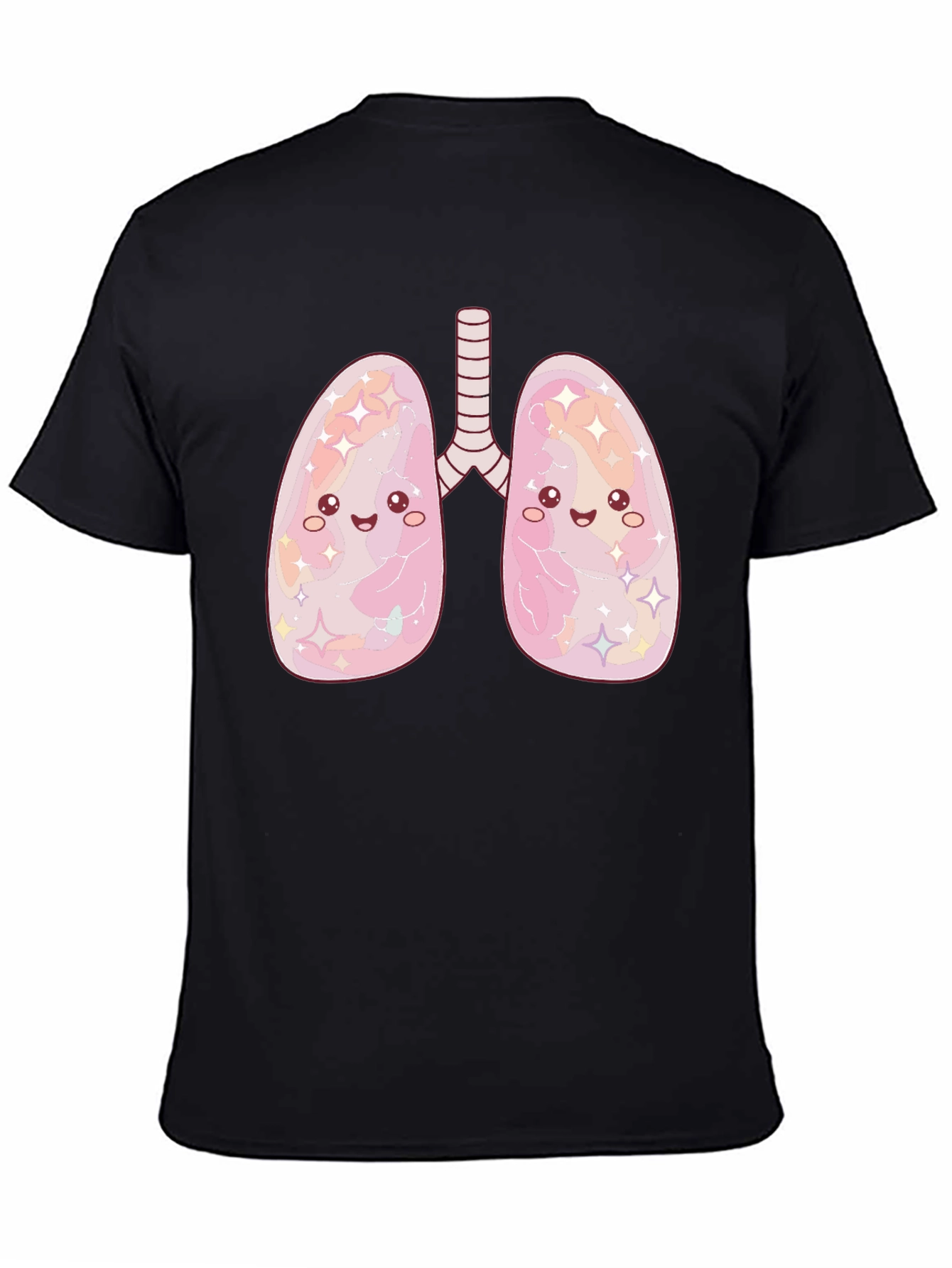 Kawaii Lungs Graphic T-Shirt - Black Crew Neck