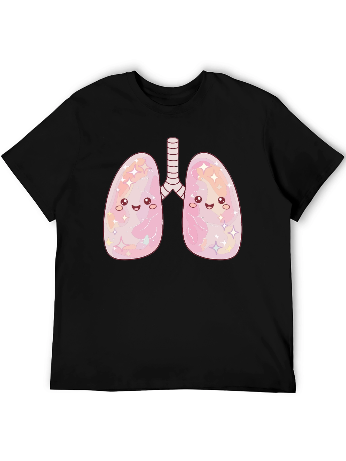 Kawaii Lungs Graphic T-Shirt - Black Crew Neck