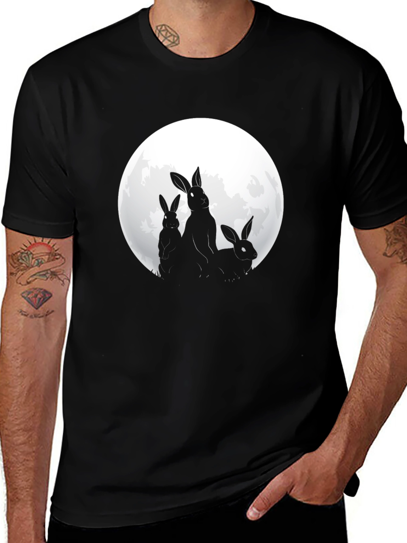 Rabbit Moon Graphic Tee - Black Cotton T-Shirt