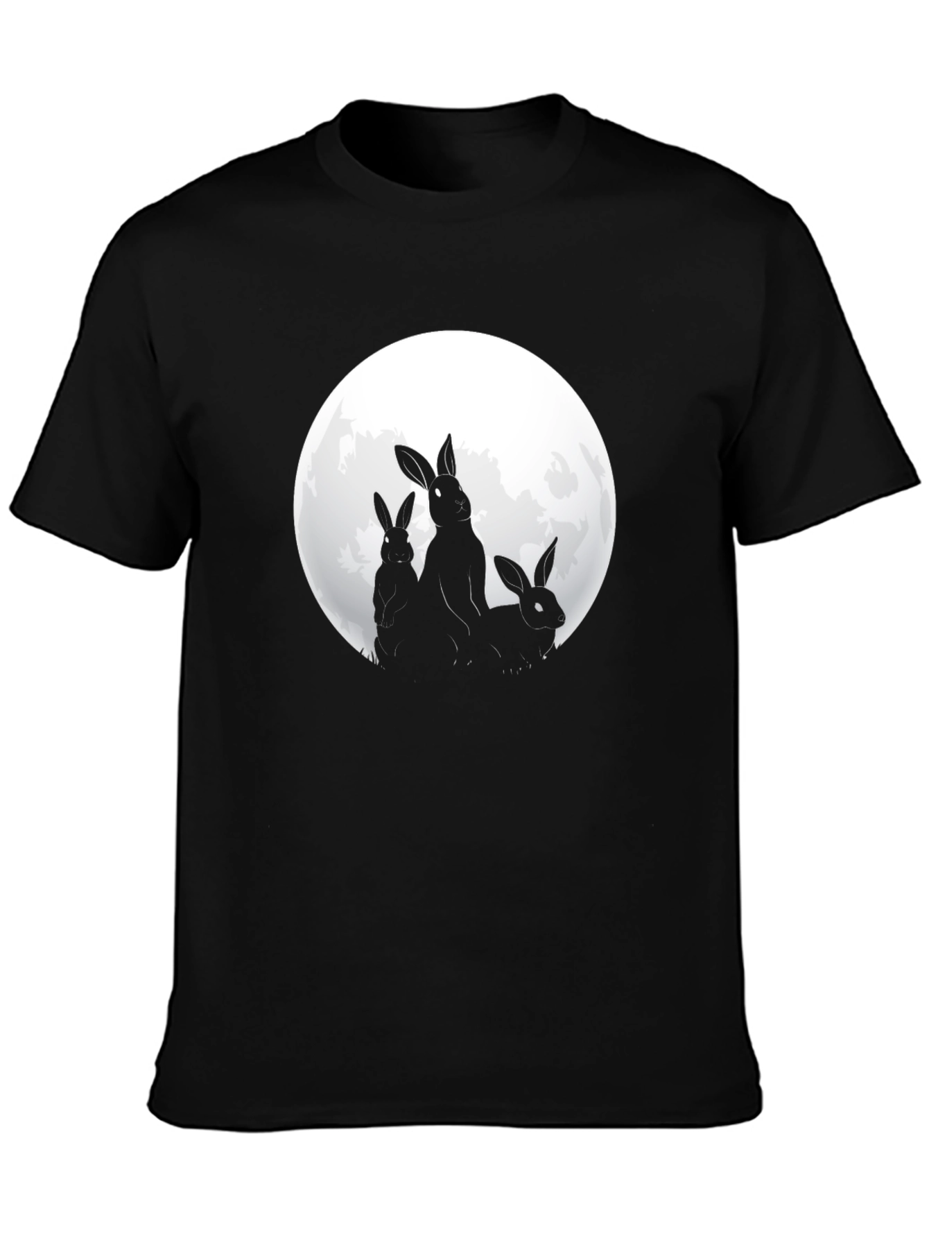 Rabbit Moon Graphic Tee - Black Cotton T-Shirt