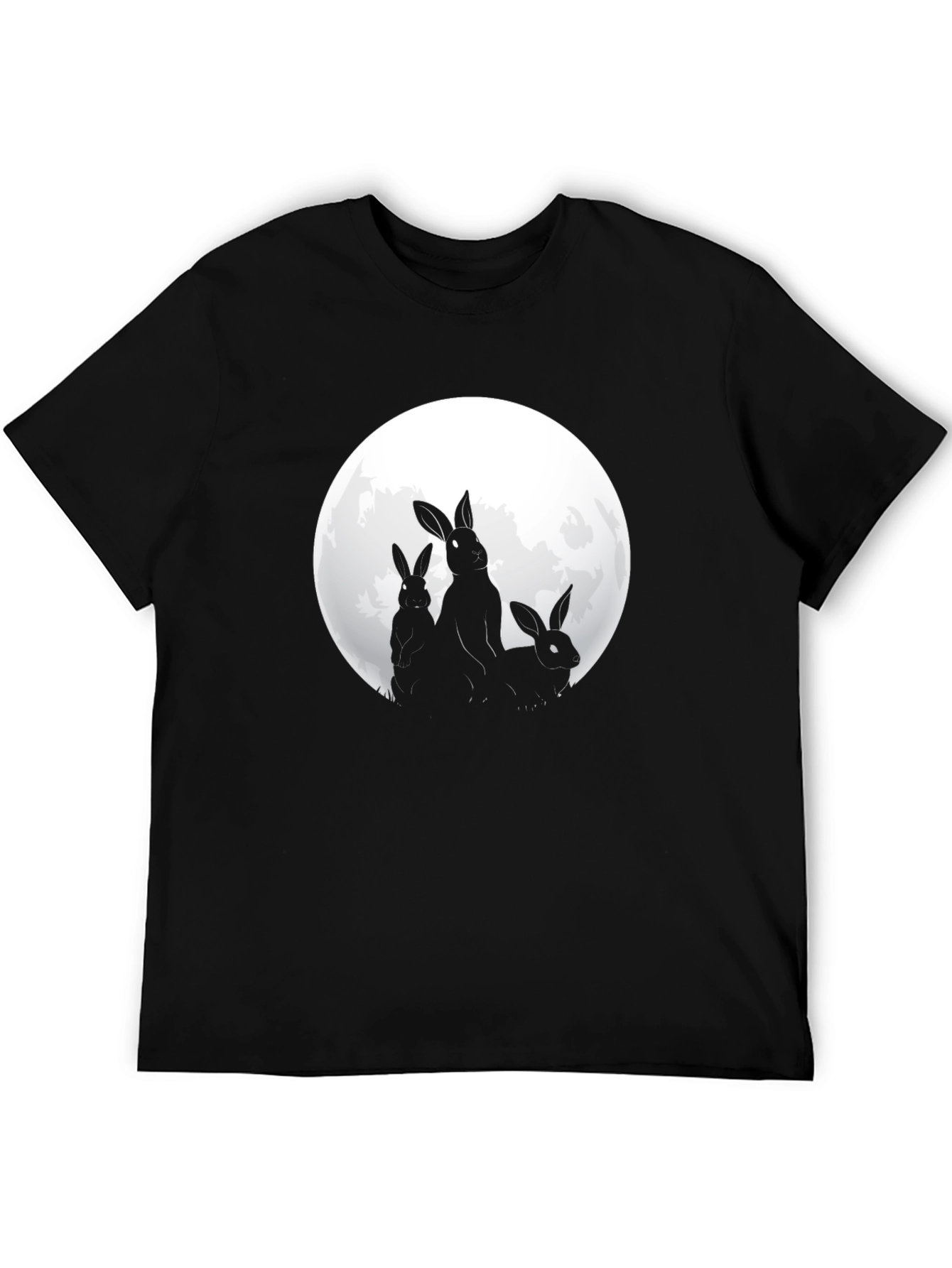Rabbit Moon Graphic Tee - Black Cotton T-Shirt