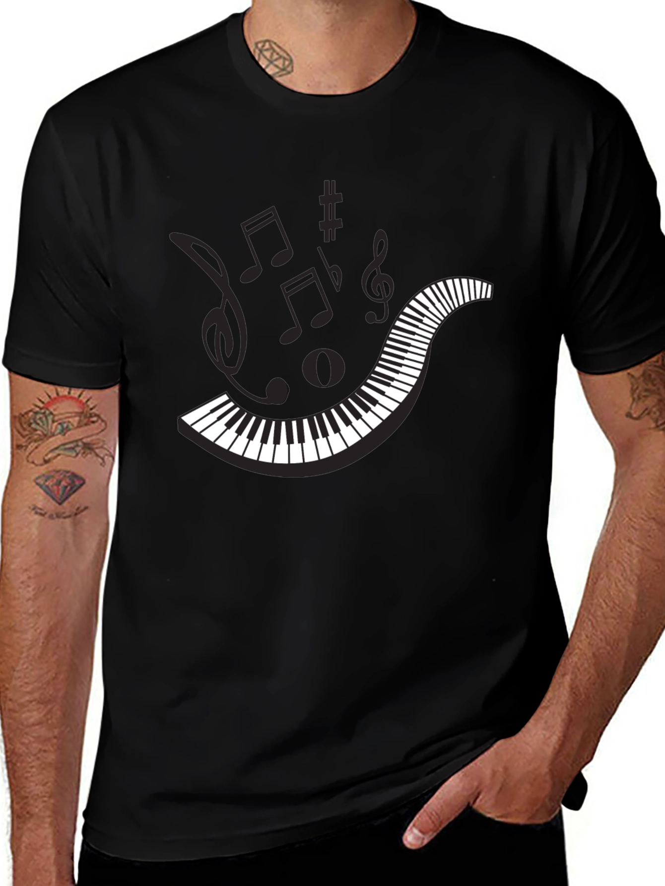 Musical Notes Graphic Tee - Black