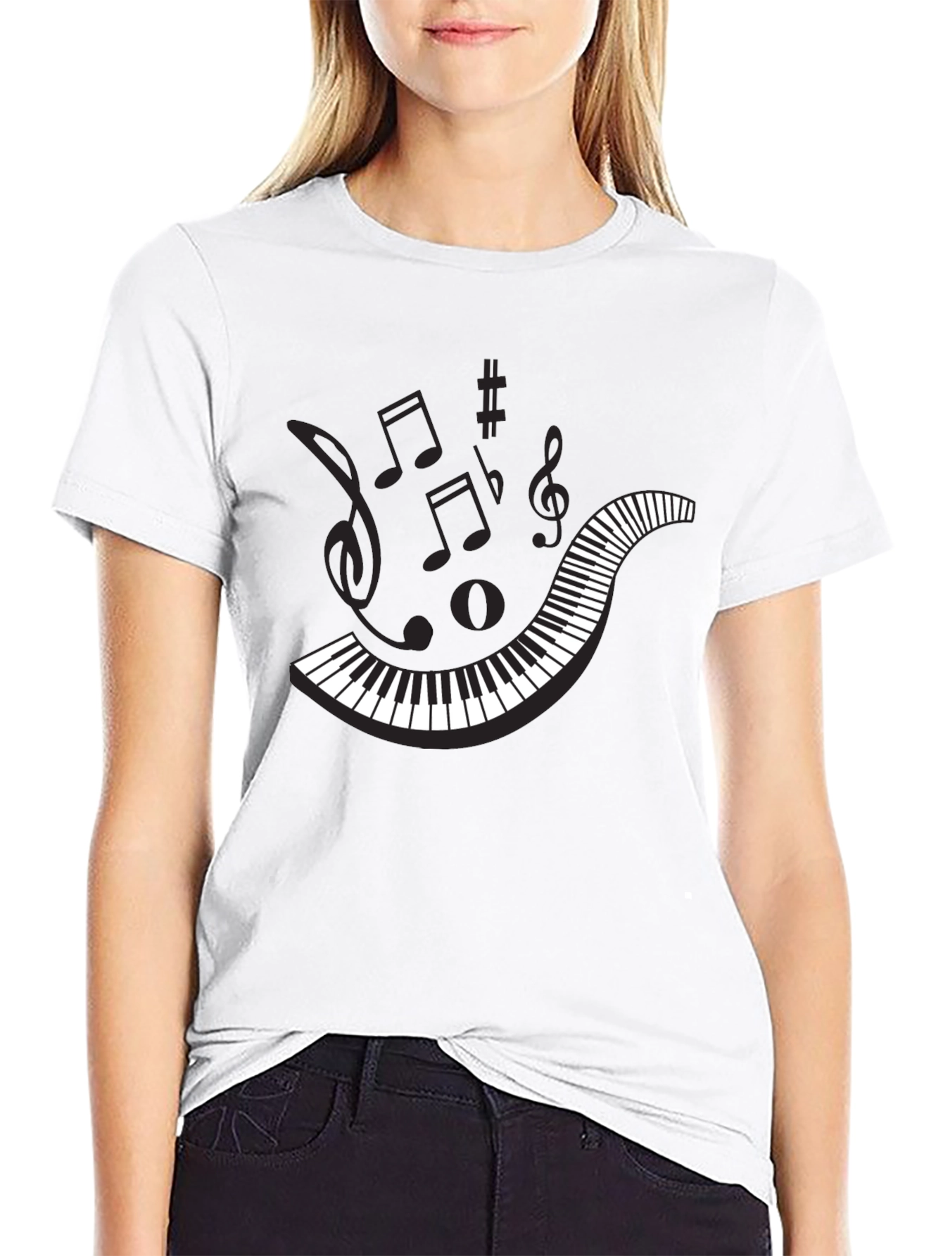 Musical Notes Graphic Tee - Black