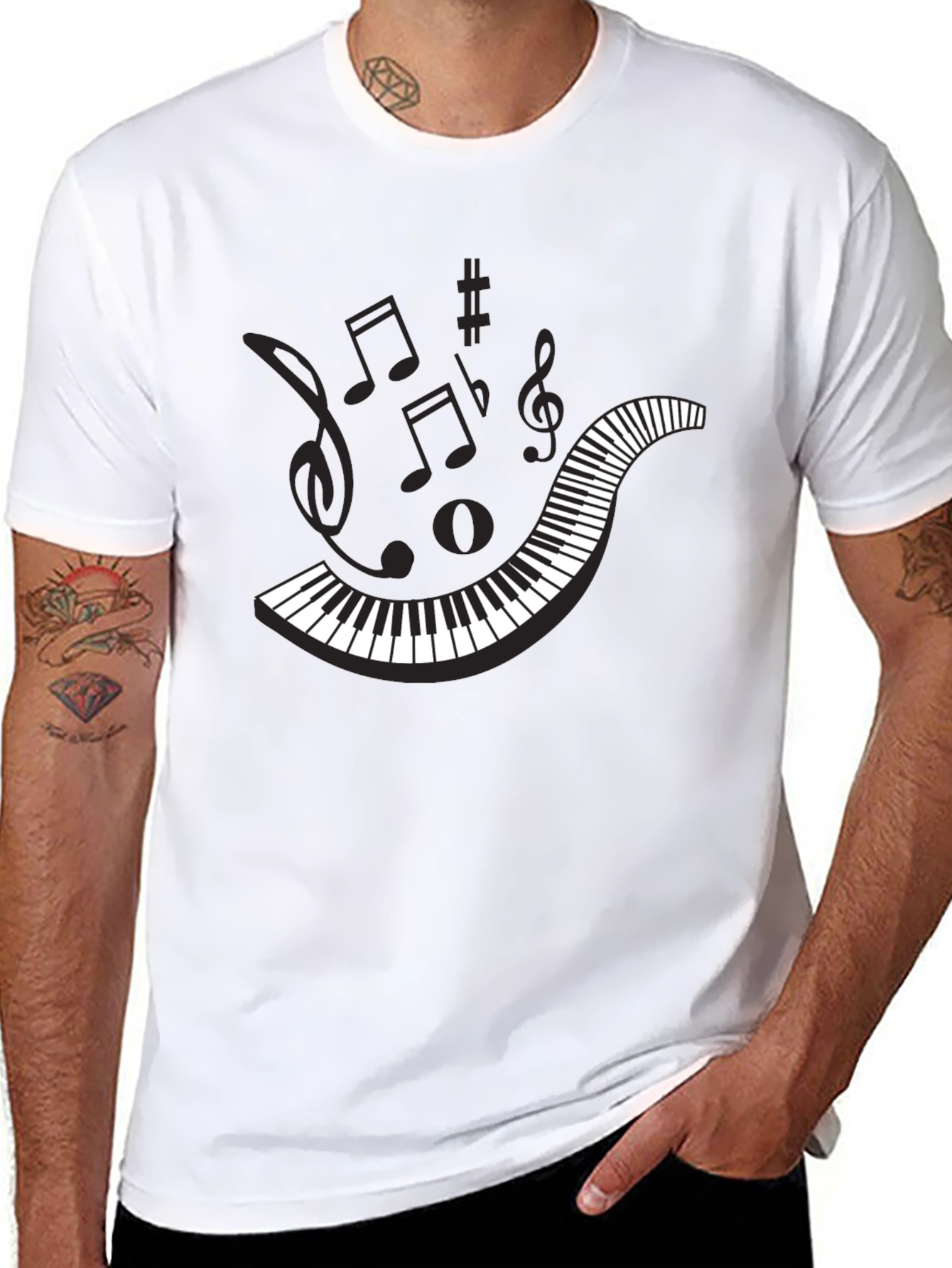 Musical Notes Graphic Tee - Black