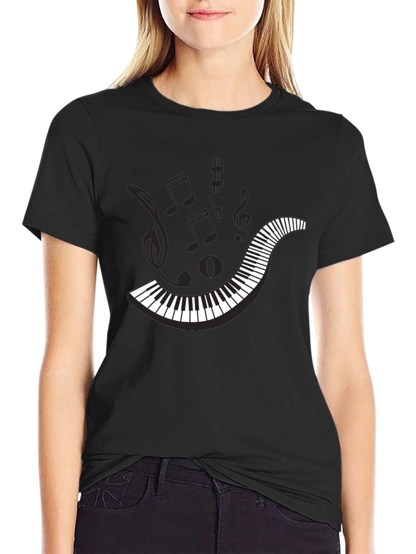 Musical Notes Graphic Tee - Black