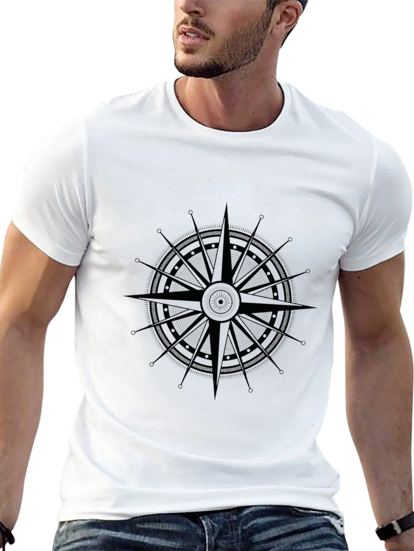 Mens Black Compass Graphic Tee