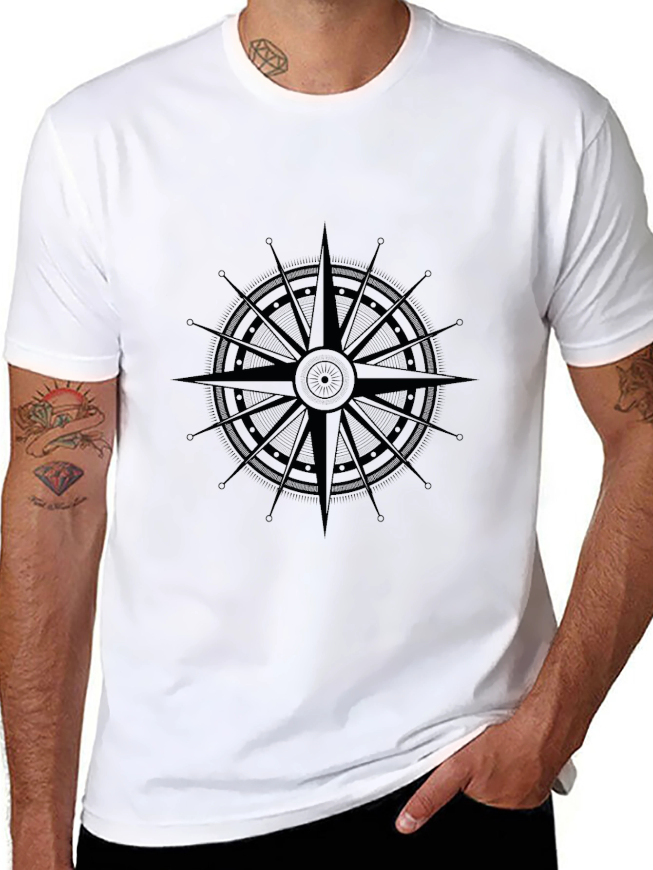 Mens Black Compass Graphic Tee