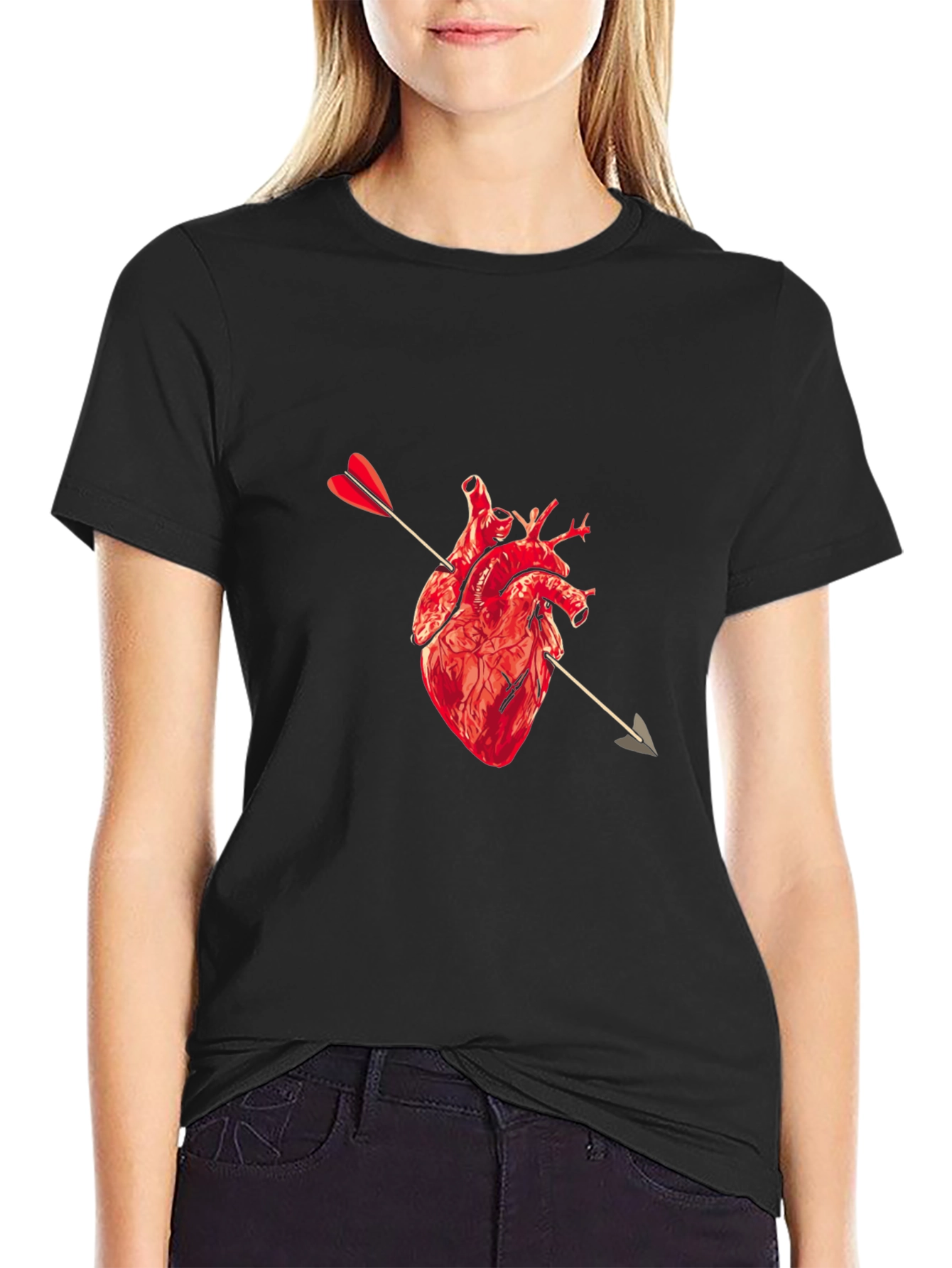 Heart Arrow Graphic Black Tee