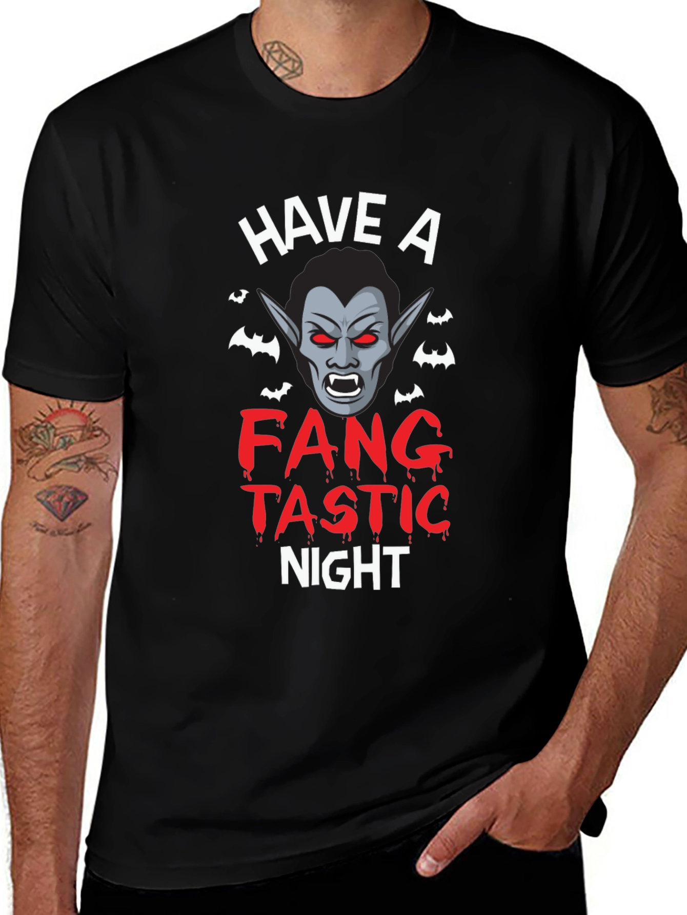 Fangtastic Night Black T-Shirt Halloween Vampire Tee