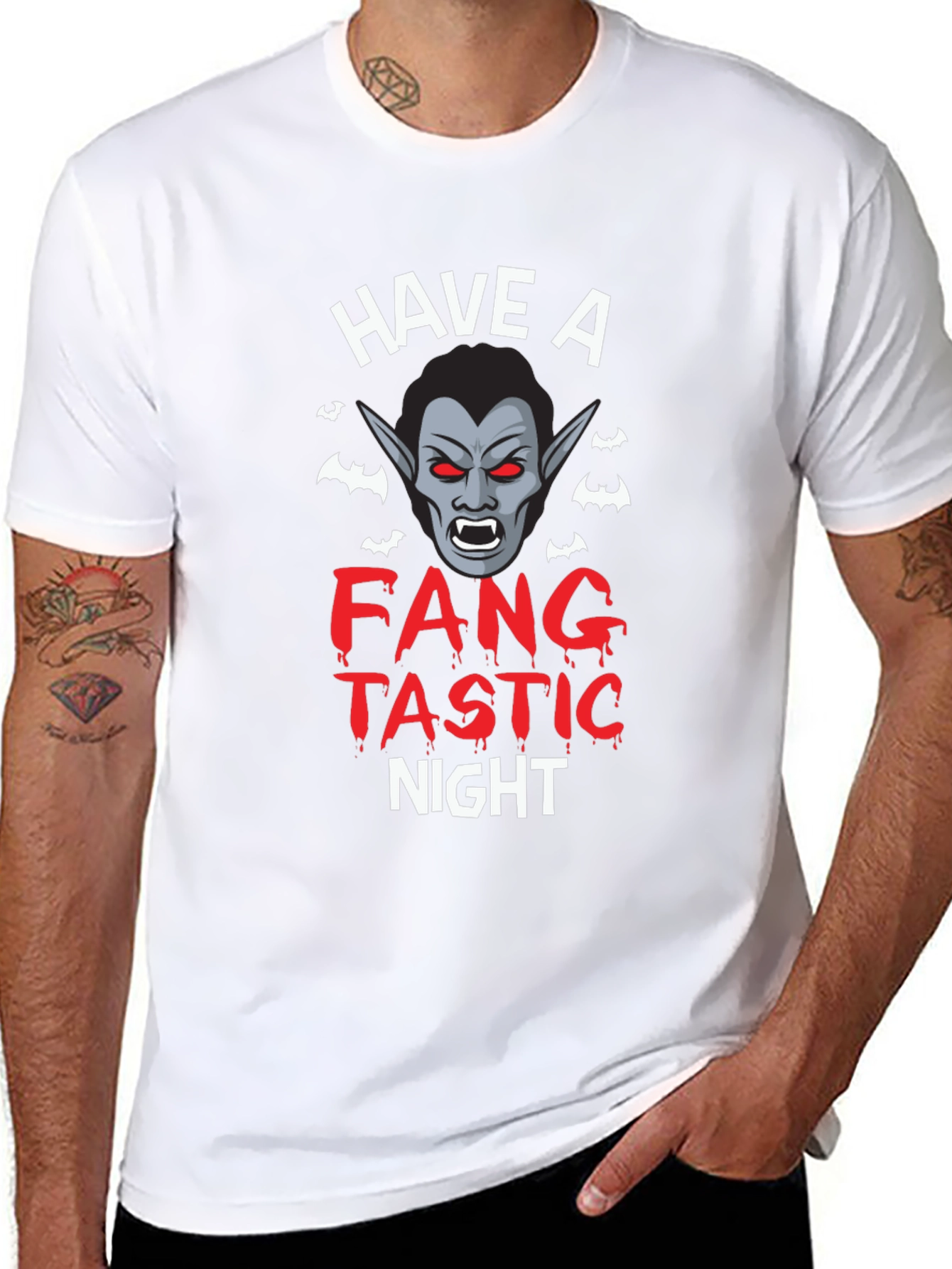 Fangtastic Night Black T-Shirt Halloween Vampire Tee