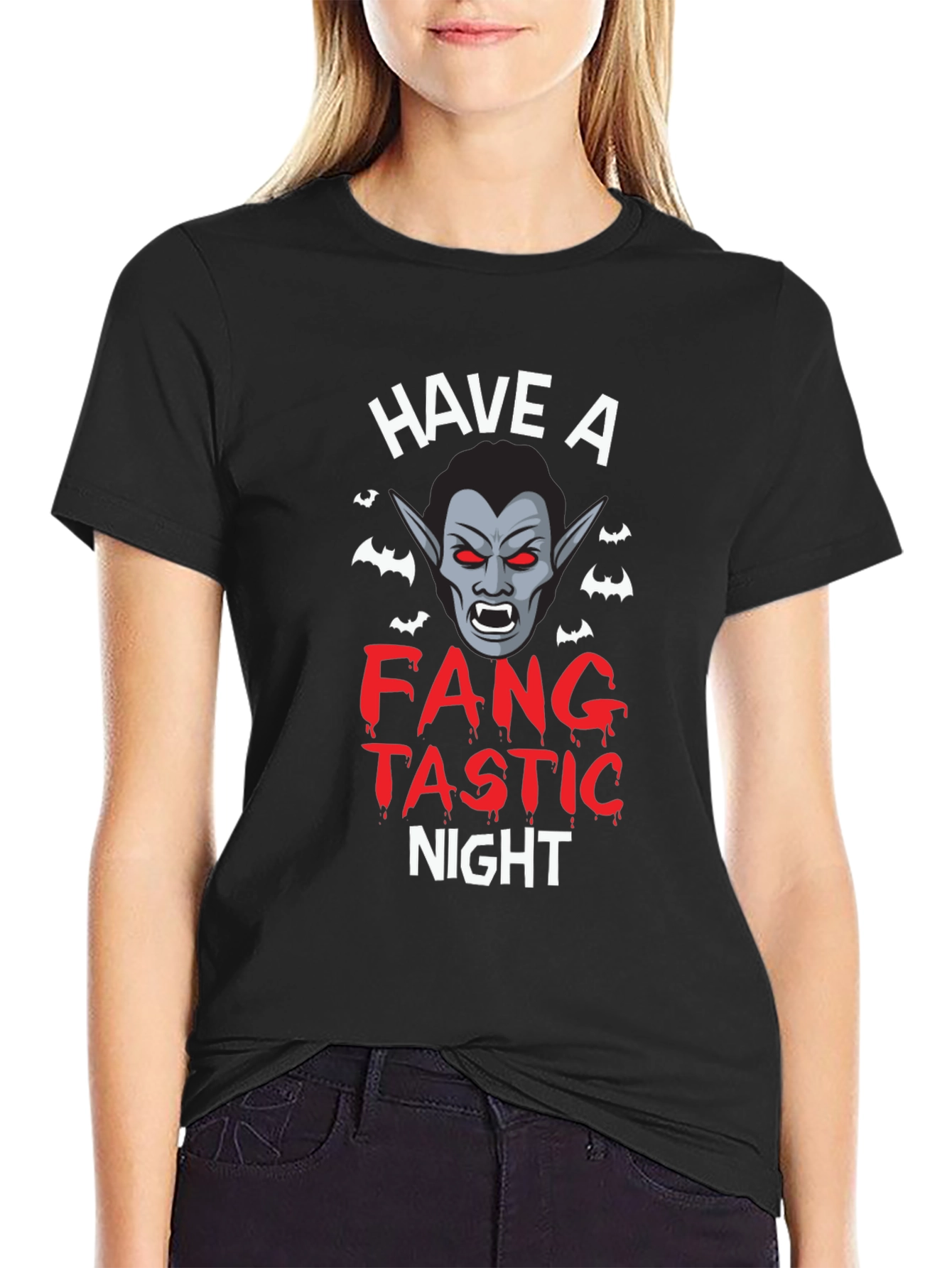 Fangtastic Night Black T-Shirt Halloween Vampire Tee